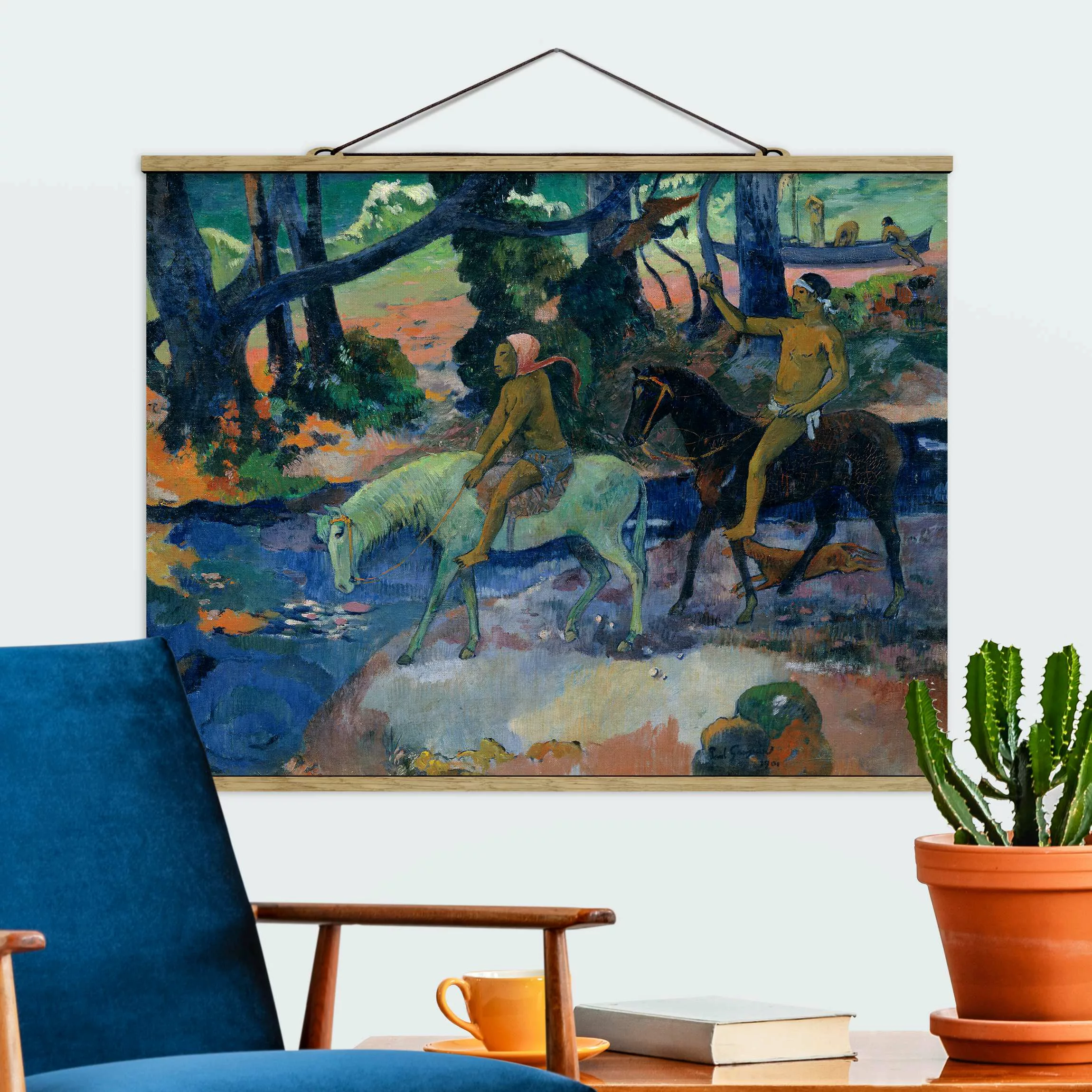 Stoffbild Tiere mit Posterleisten - Querformat Paul Gauguin - Die Flucht günstig online kaufen