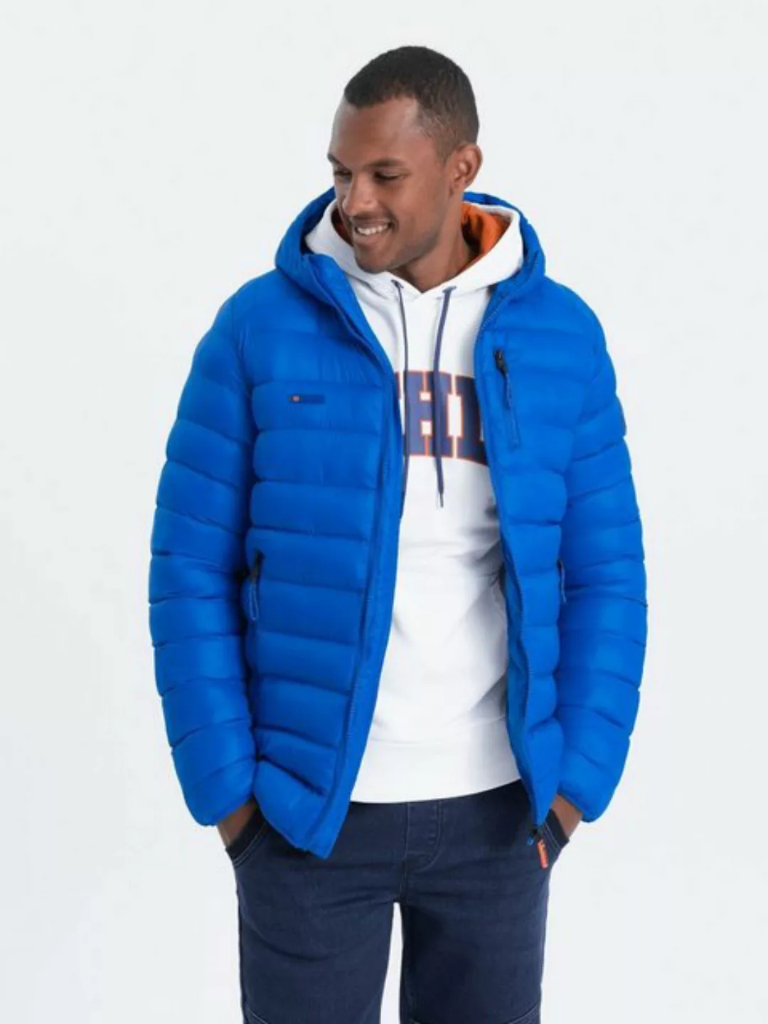 OMBRE Steppjacke Herren Steppjacke mit Kapuze - blau V1 C549 L günstig online kaufen