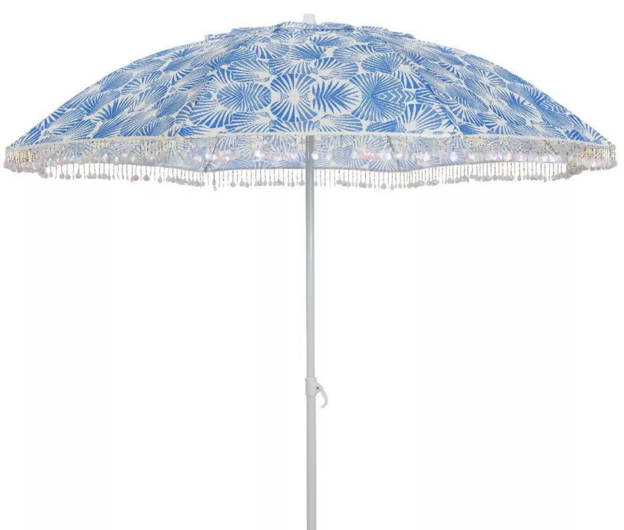 Sonnenschirm Strandschirm Blau Weiß mit Muscheln Garten Camping Erdspieß Ø günstig online kaufen