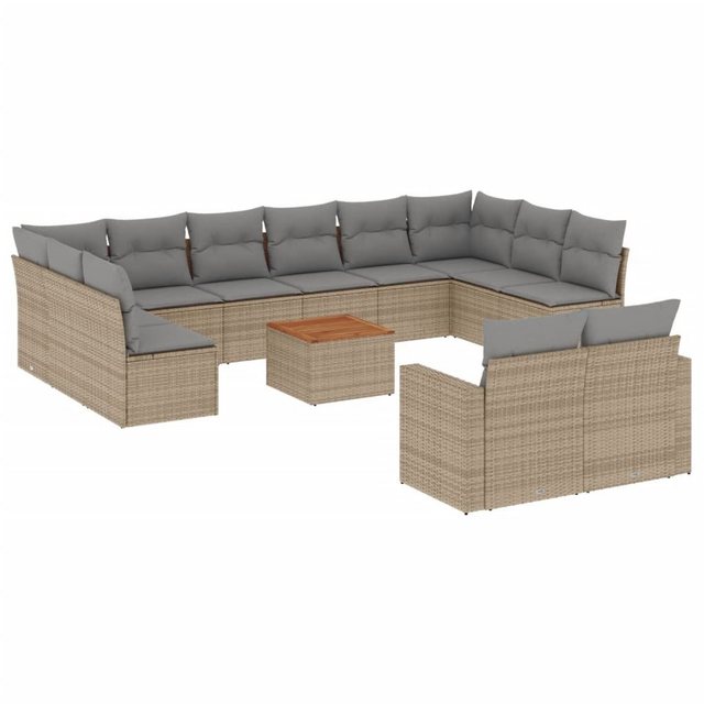 vidaXL Sofaelement 13-tlg. Garten-Sofagarnitur mit Kissen Beige Poly Rattan günstig online kaufen