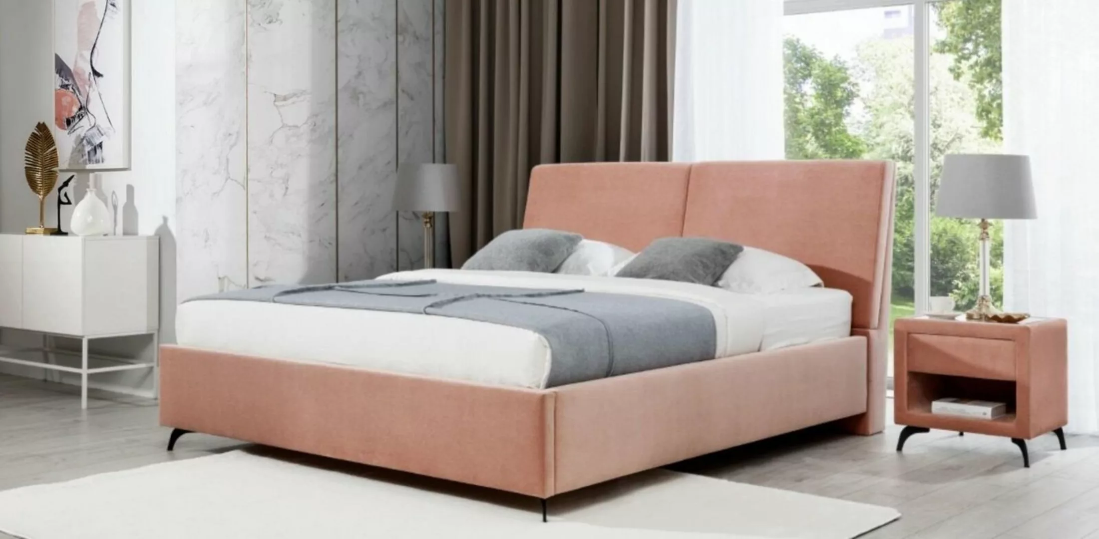 JVmoebel Bett, Bett Rosa Schlafzimmer Holz Möbel Textil Design Hotel Betten günstig online kaufen