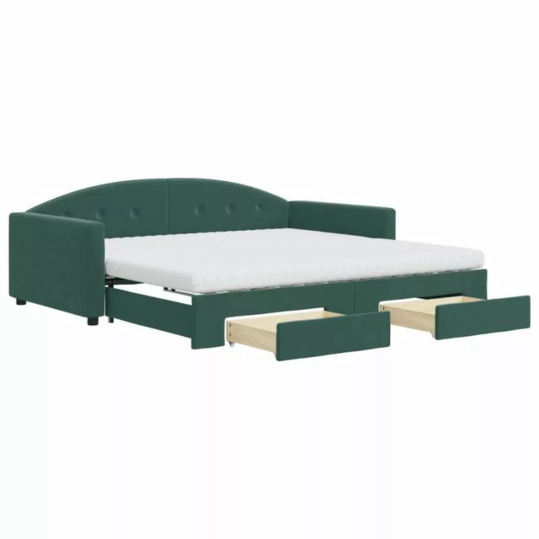 vidaXL Bett Tagesbett Ausziehbar mit Schubladen Dunkelgrün 100x200 cm Samt günstig online kaufen