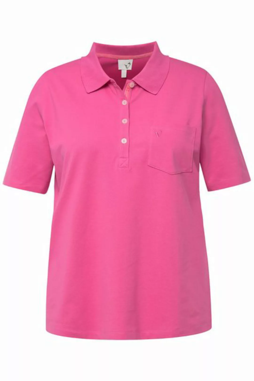 Ulla Popken Rundhalsshirt Poloshirt Ajour-Rhomben Polokragen Halbarm günstig online kaufen