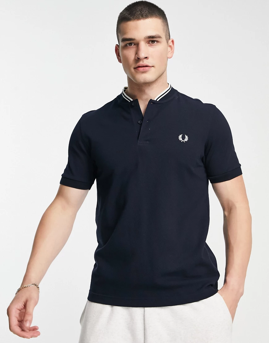 Fred Perry – Pikee-Polohemd in Marine mit Kragen im Bomberjacken-Stil-Marin günstig online kaufen