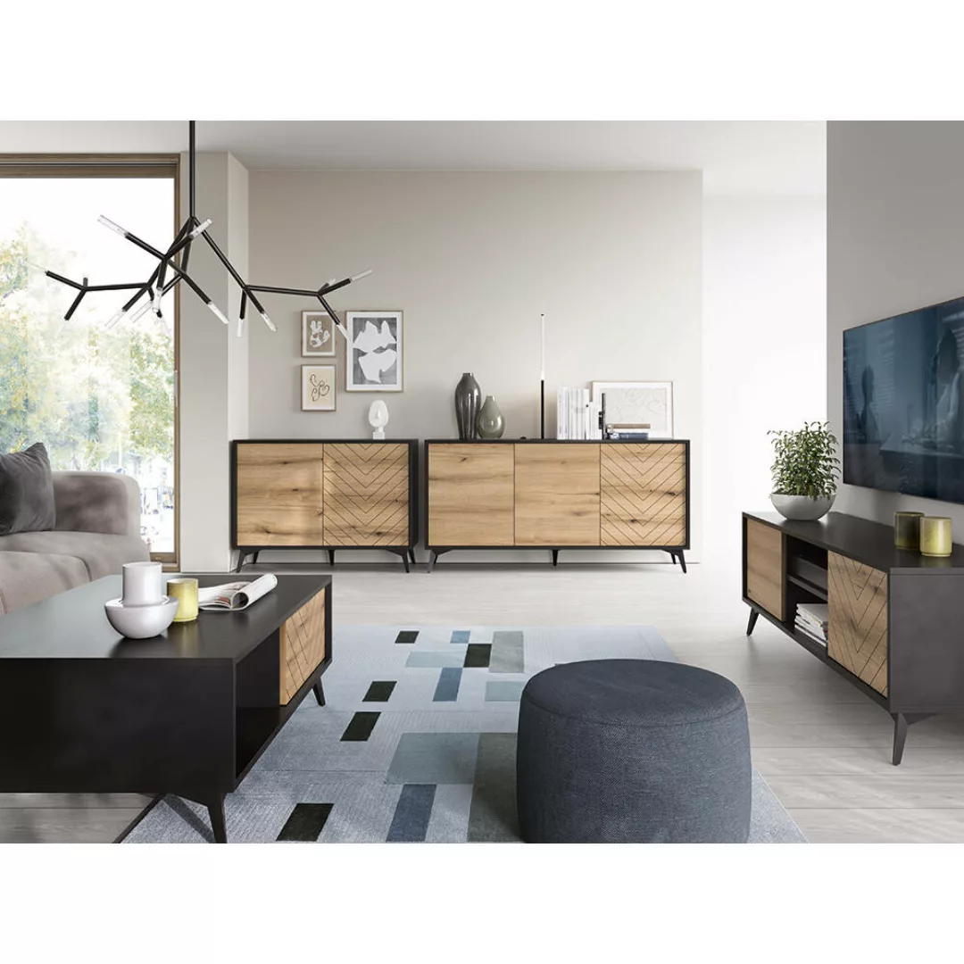 Wohnzimmermöbel Set 4-teilig mit Couchtisch schwarz, Eiche DALE-160 günstig online kaufen