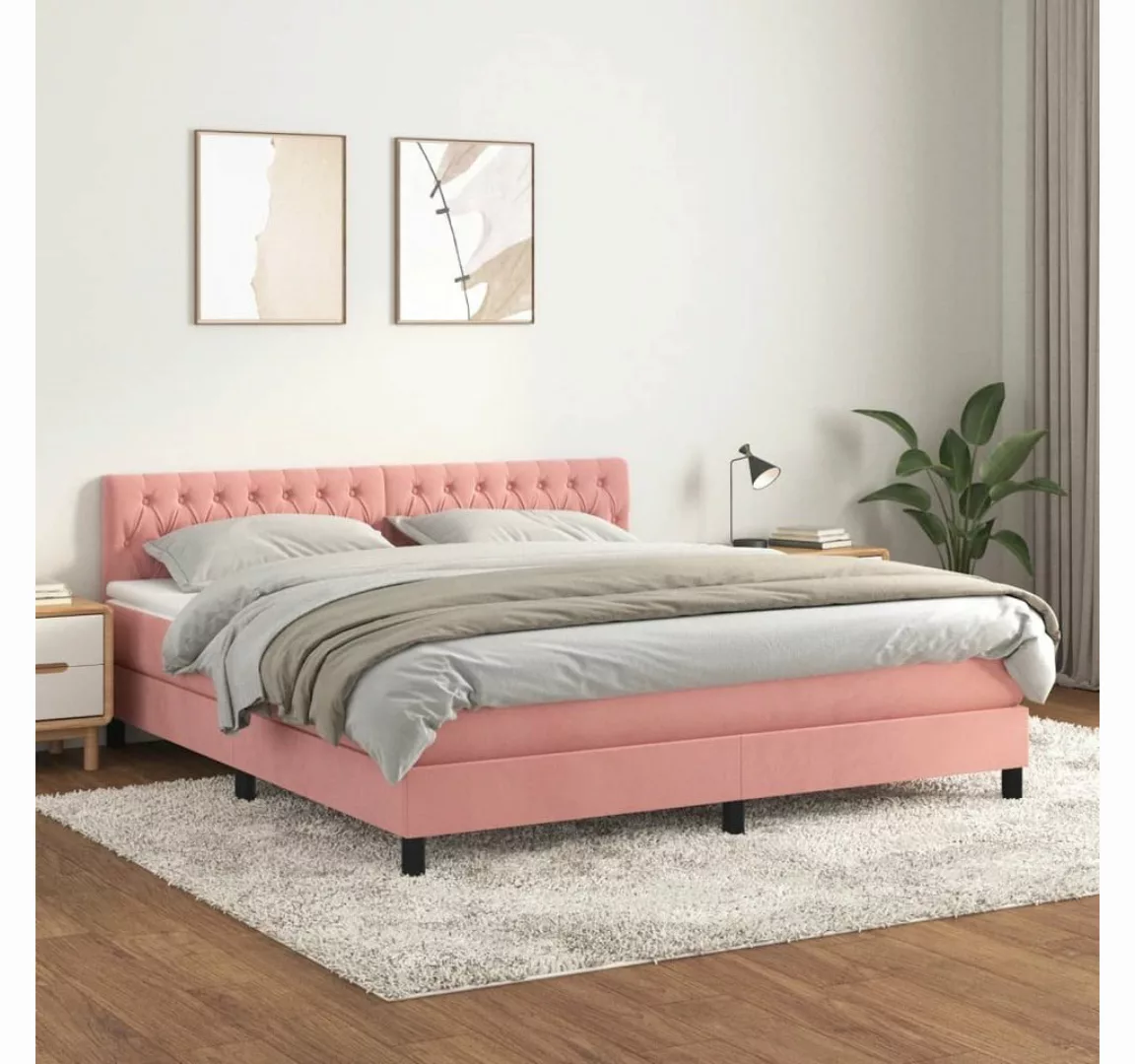 furnicato Bett Boxspringbett mit Matratze Rosa 180x200 cm Samt günstig online kaufen