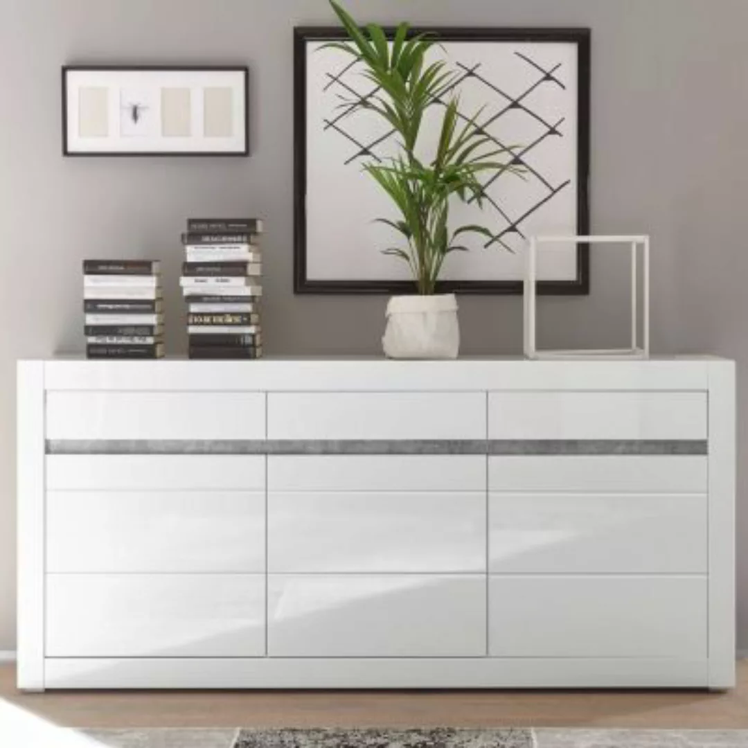 Lomadox Sideboard in Hochglanz weiß COGO-61 mit Griffmulden in Betonoptik günstig online kaufen