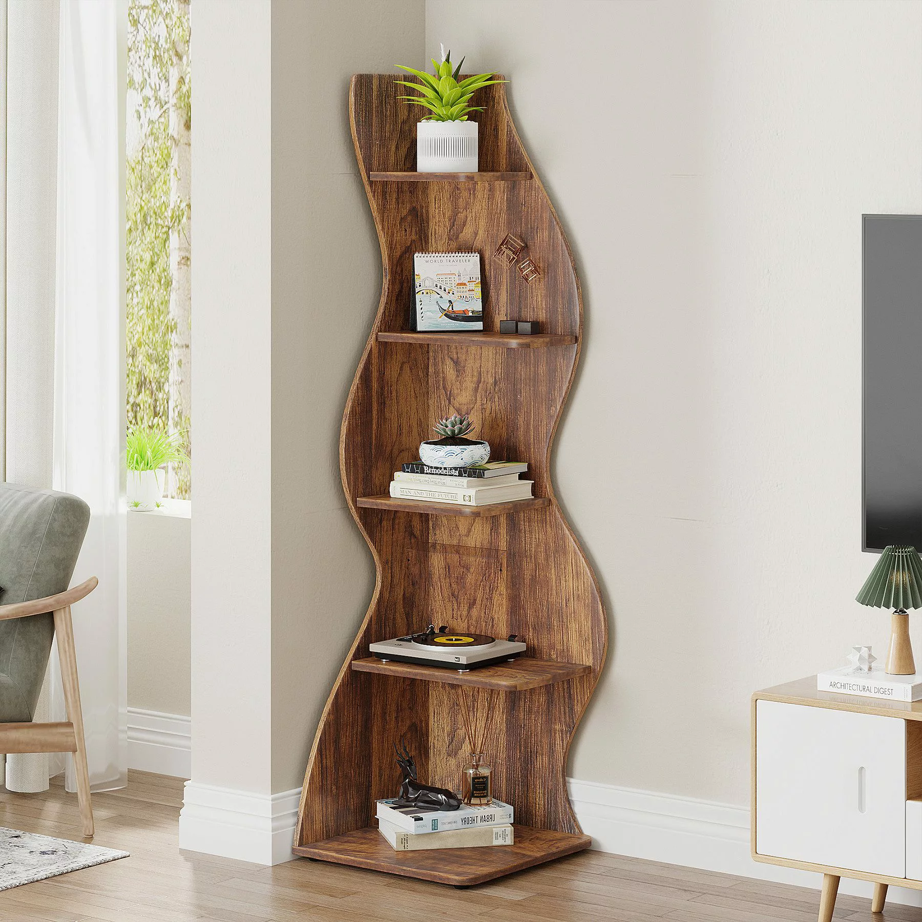 Tribesigns Eckregal 5-stöckiges Wand-Eck-Bücherregal, Ecke Bücherregal günstig online kaufen