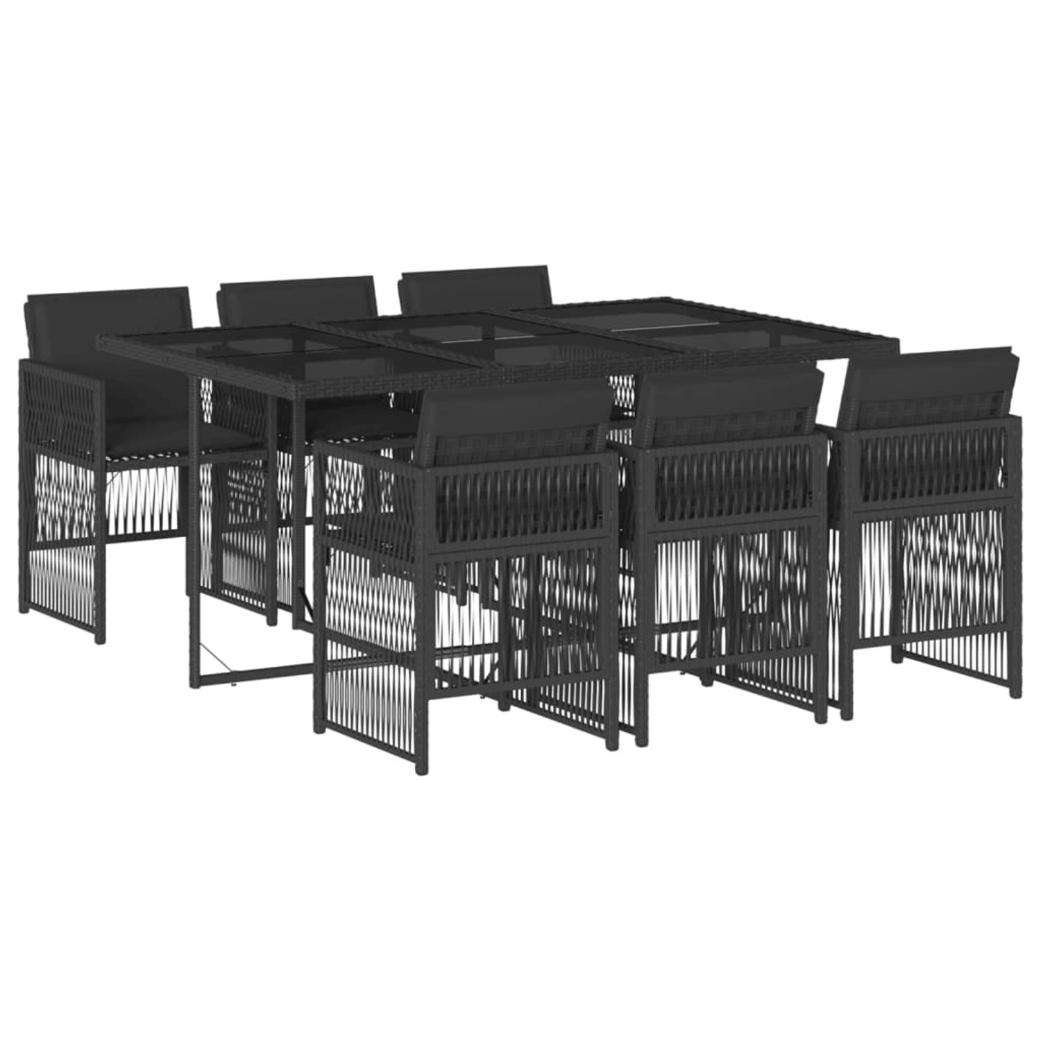 vidaXL 7-Tlg Garten-Essgruppe mit Kissen Schwarz Poly Rattan 3210907 günstig online kaufen