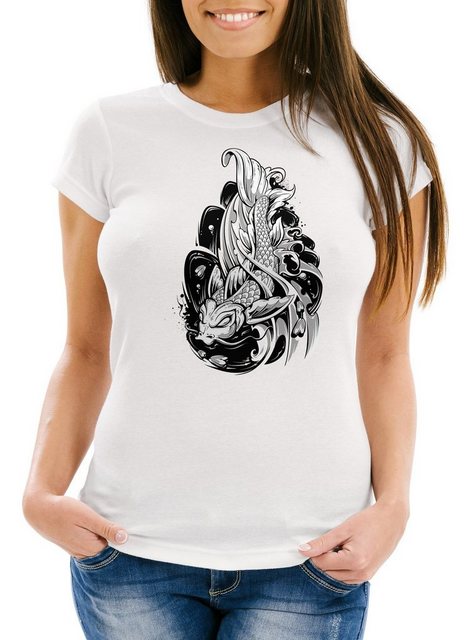 Neverless Print-Shirt Damen T-Shirt Koi Japan Japenese Slim Fit tailliert B günstig online kaufen