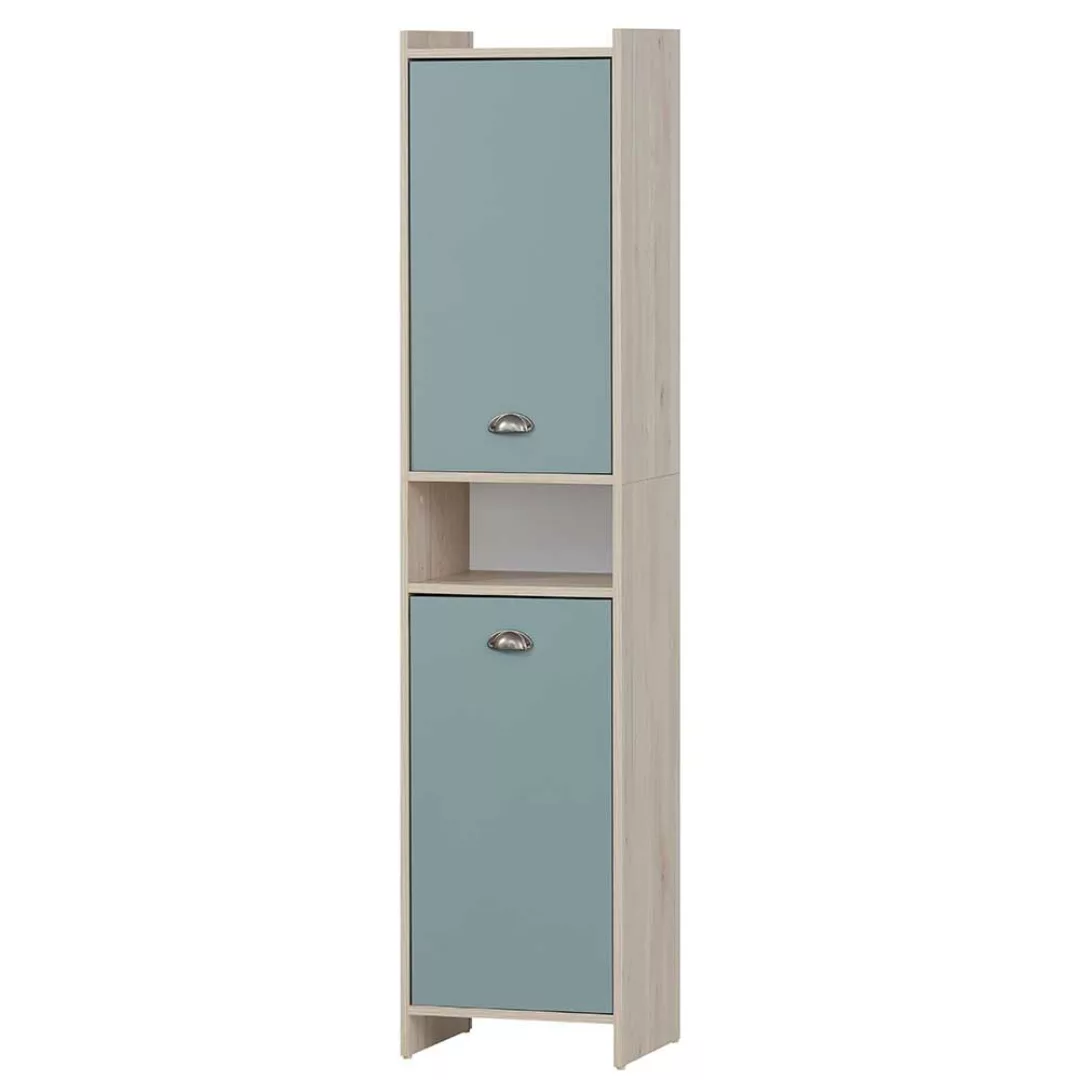 Badseitenschrank modern in Hellblau und Eiche hell 177 cm hoch günstig online kaufen