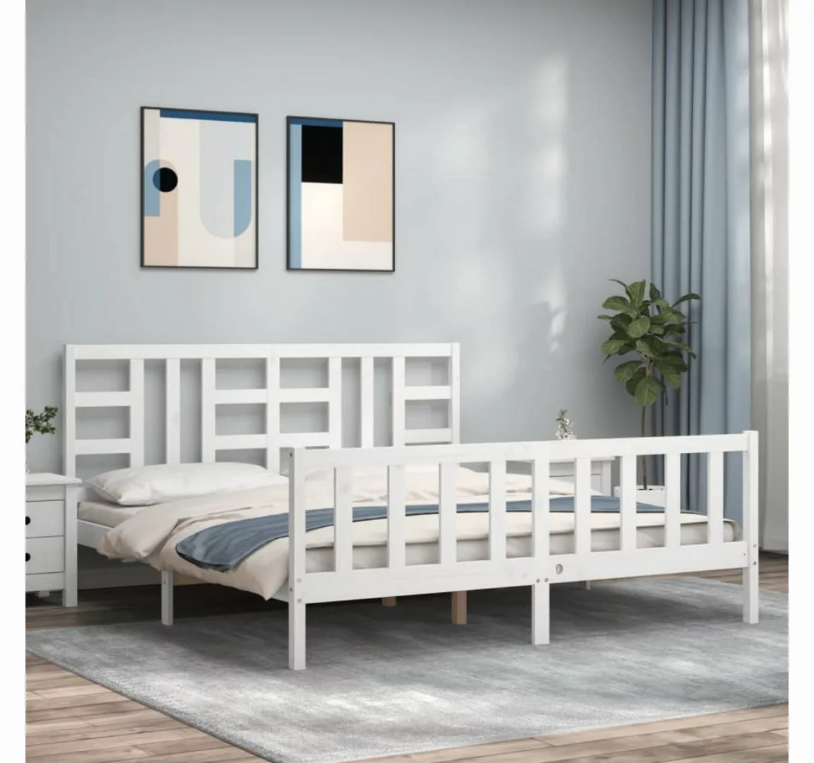 furnicato Bett Massivholzbett mit Kopfteil Weiß 180x200 cm günstig online kaufen