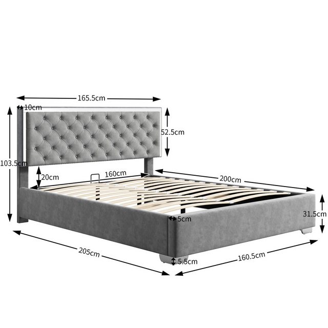 Ulife Boxspringbett Polsterbett mit Samtkopfteil, Knopfleiste, hydraulische günstig online kaufen