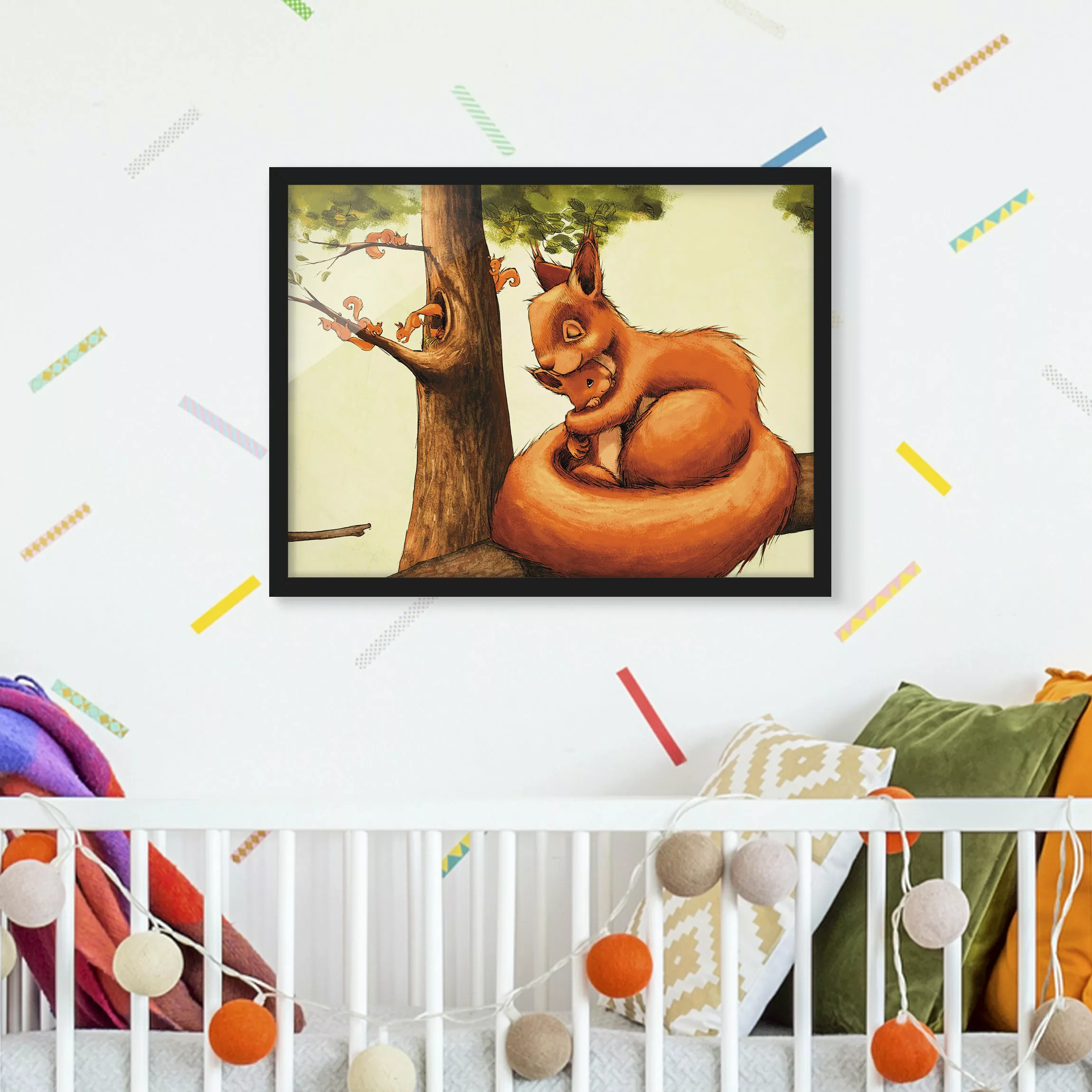 Bild mit Rahmen - Querformat Einhörnchen Mama günstig online kaufen