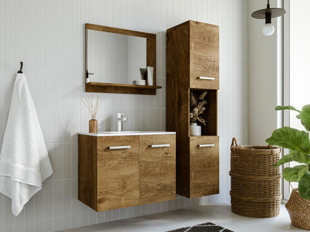 Badezimmerschrank mit Ablage in Holzoptik - 30 x 30 x 133 cm - Holzfarben - günstig online kaufen