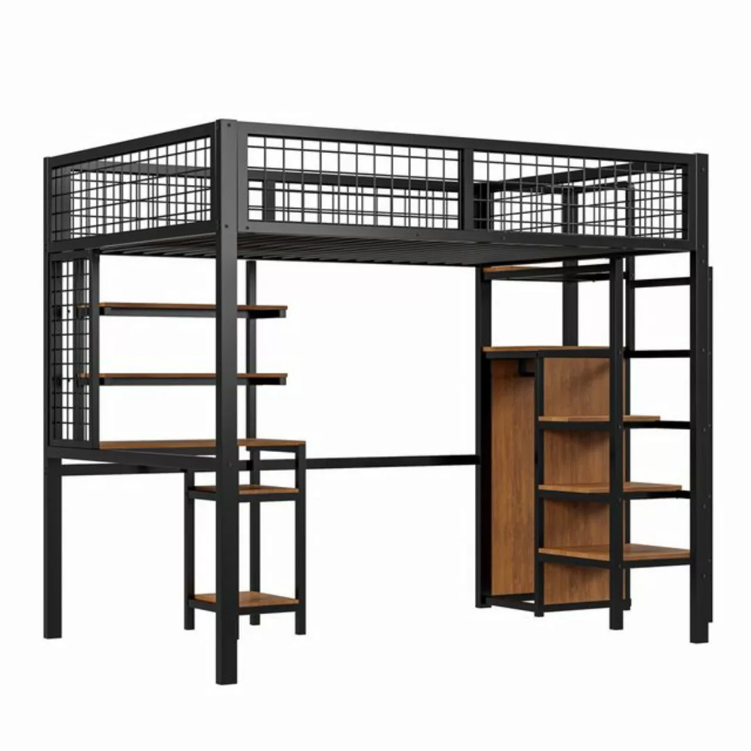 Odikalo Kinderbett Hochbett 90/140x200 Leiter Eisenrahmen Kleiderschrank Co günstig online kaufen