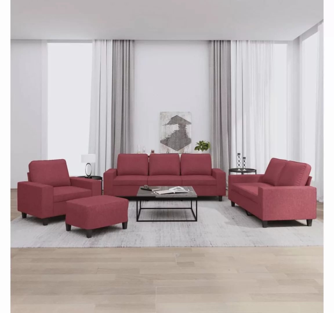 vidaXL Sofa Sofagarnitur Set mit Kissen Stoff, 4-tlg., Rot günstig online kaufen