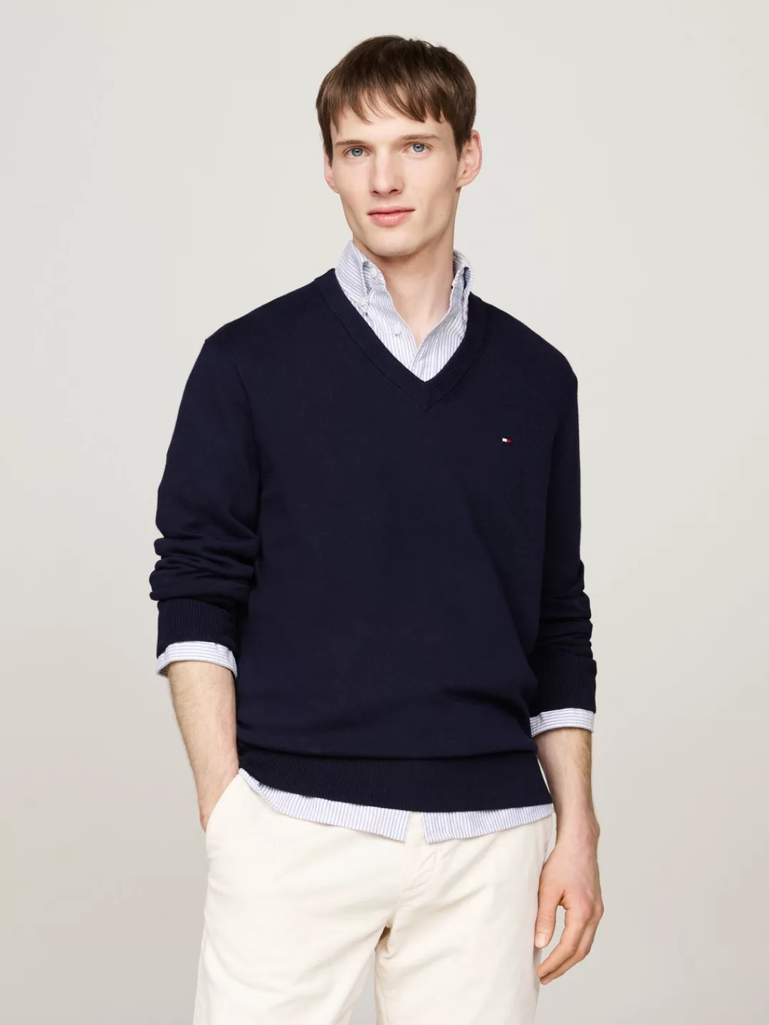 Tommy Hilfiger V-Ausschnitt-Pullover PIMA ORG CTN CASHMERE V NECK günstig online kaufen