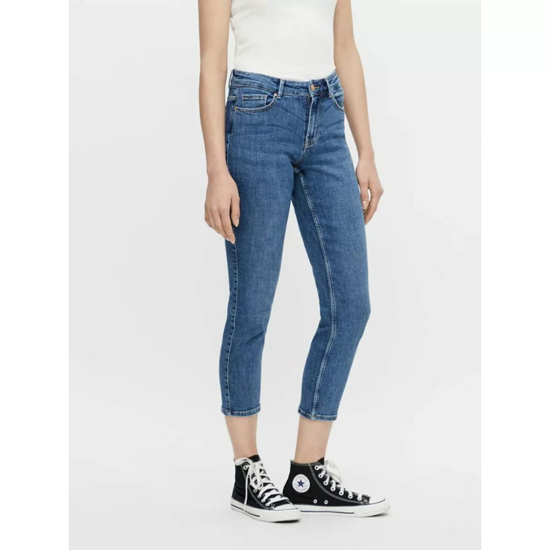 Pieces Lili Slim Mid Waist Crew Jeans XS Medium Blue Denim günstig online kaufen