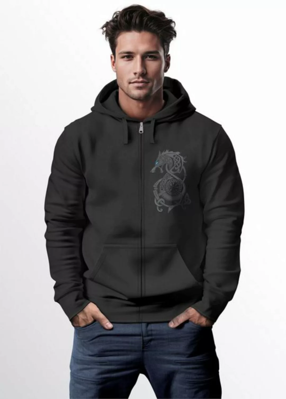 Neverless Sweatjacke Sweatjacke Herren mit Kapuze Wikinger Kompass Fenris W günstig online kaufen