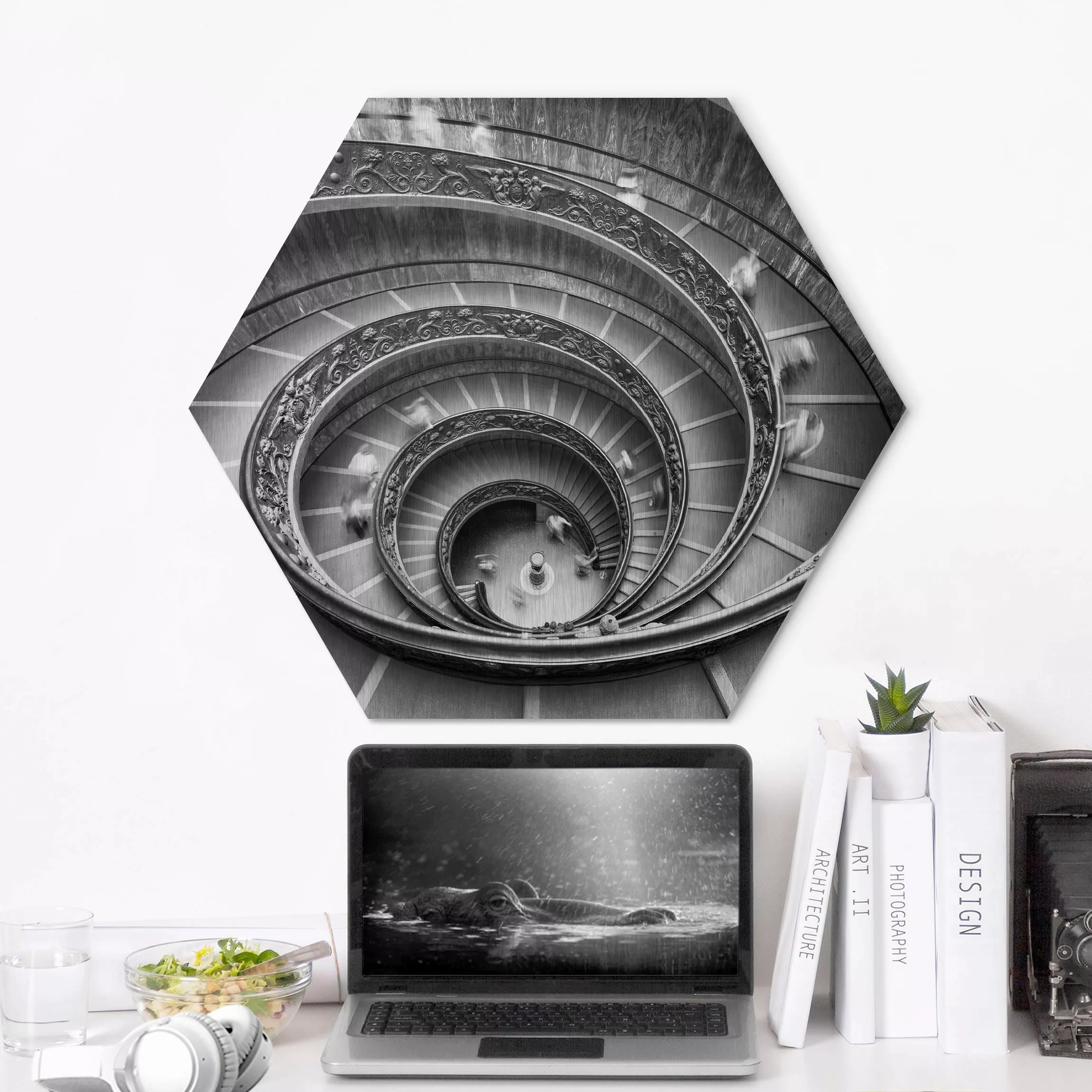Hexagon-Alu-Dibond Bild Bramante Treppe günstig online kaufen