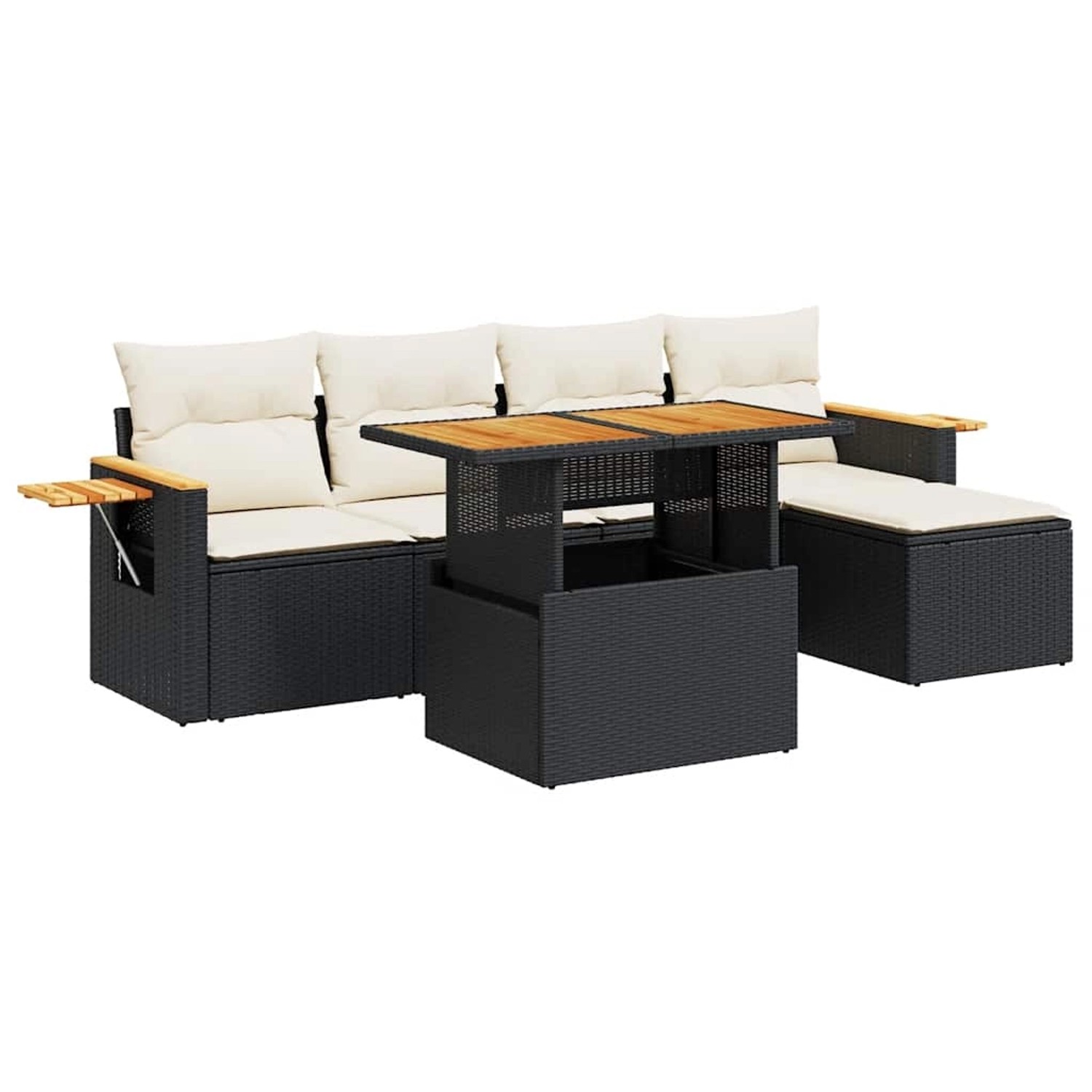 vidaXL 6-Tlg Garten-Sofagarnitur mit Kissen Schwarz Poly Rattan 3327584 günstig online kaufen