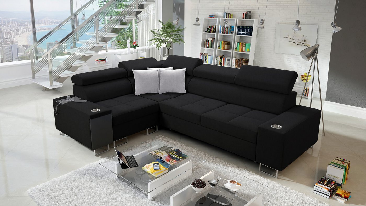 Kaiser Möbel Ecksofa Elegantes Ecksofa mit Konsole und Ladegerät MORENA II, günstig online kaufen