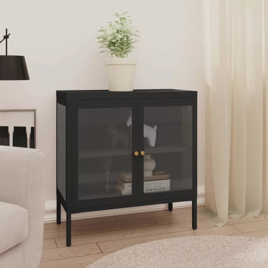 Sideboard Schwarz 70x35x70 Cm Stahl Und Glas günstig online kaufen