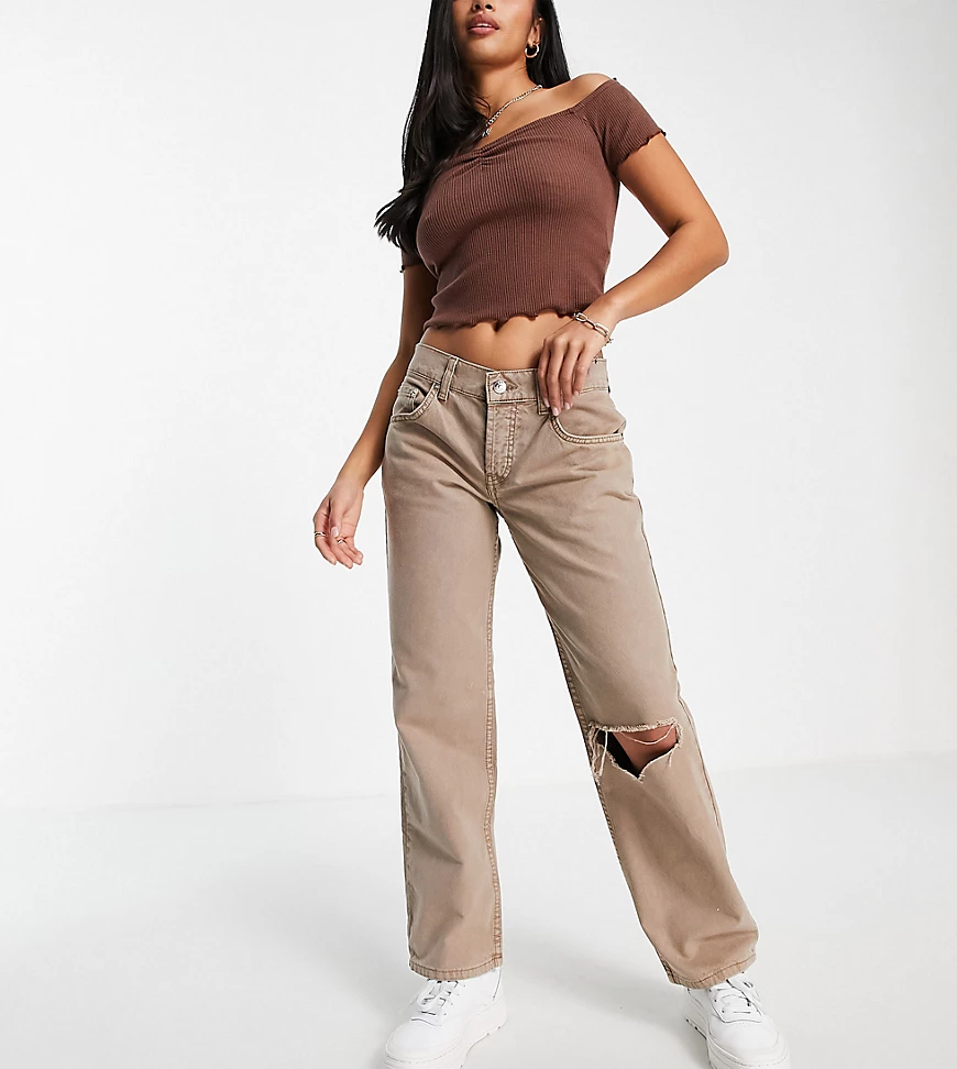 ASOS DESIGN Petite – Gerade geschnittene Hose im Stil der 90er in Stein mit günstig online kaufen