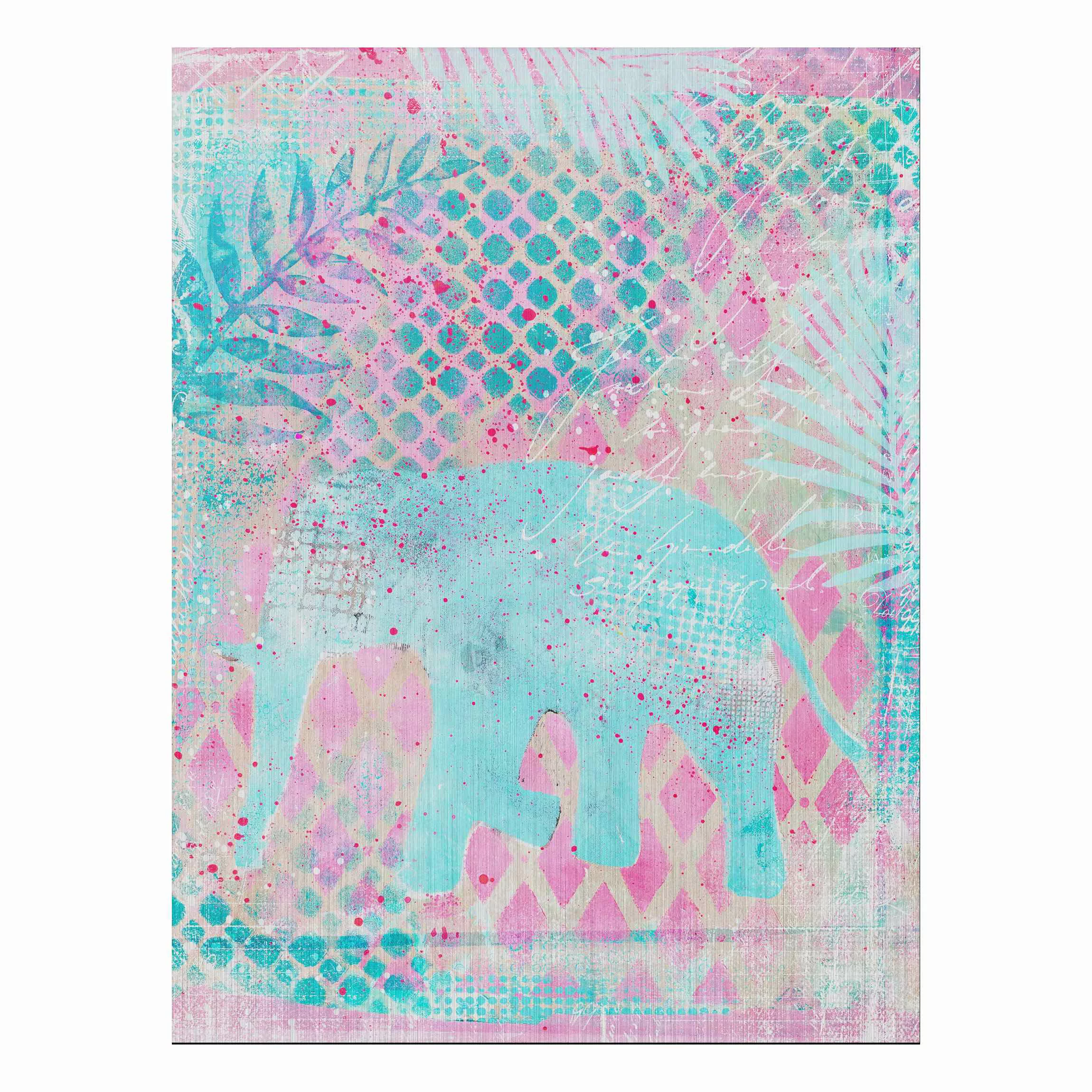 Alu-Dibond Bild Bunte Collage - Elefant in Blau und Rosa günstig online kaufen