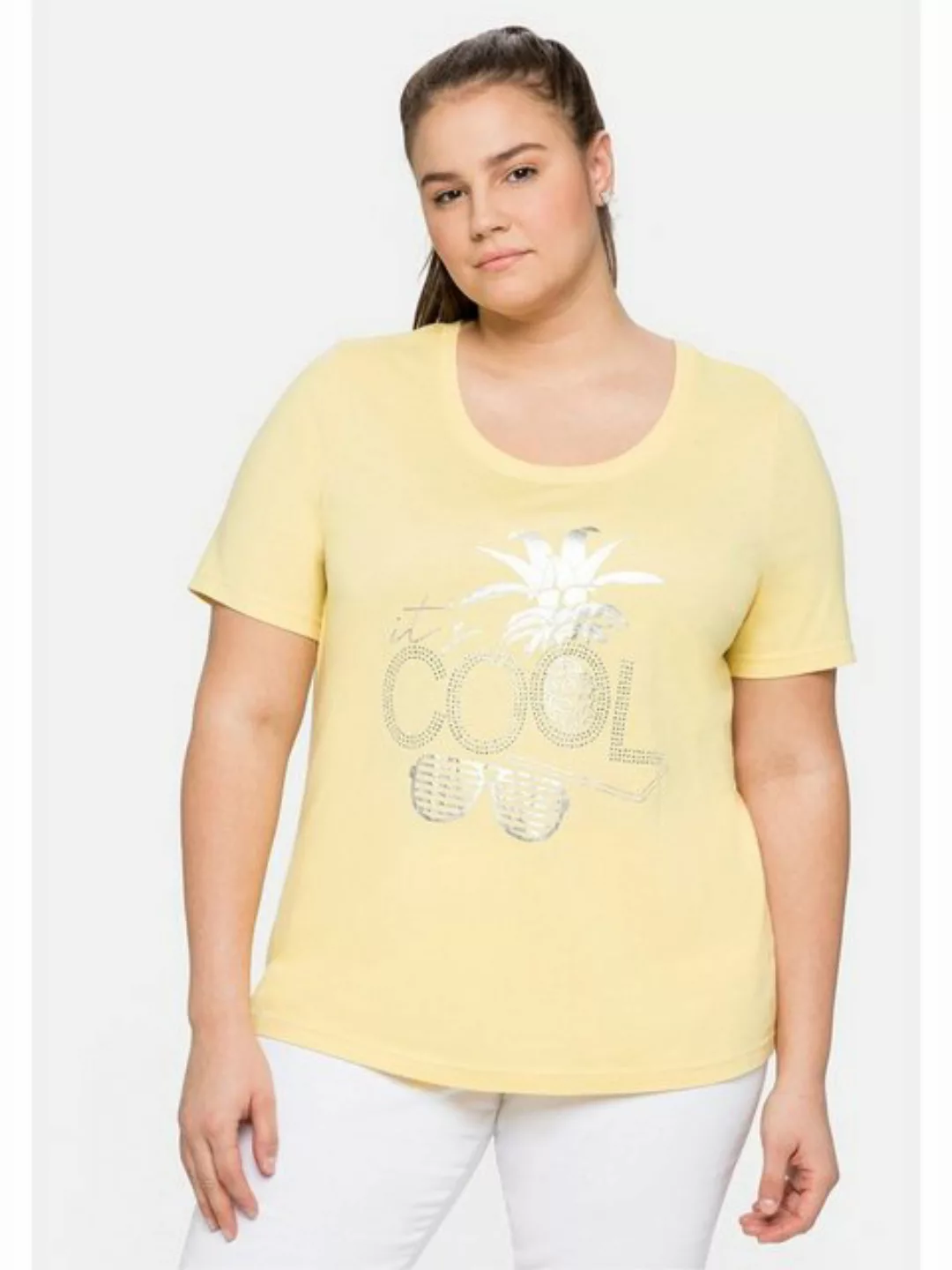 Sheego T-Shirt "Große Größen", mit schimmerndem Frontdruck und Glitzerstein günstig online kaufen