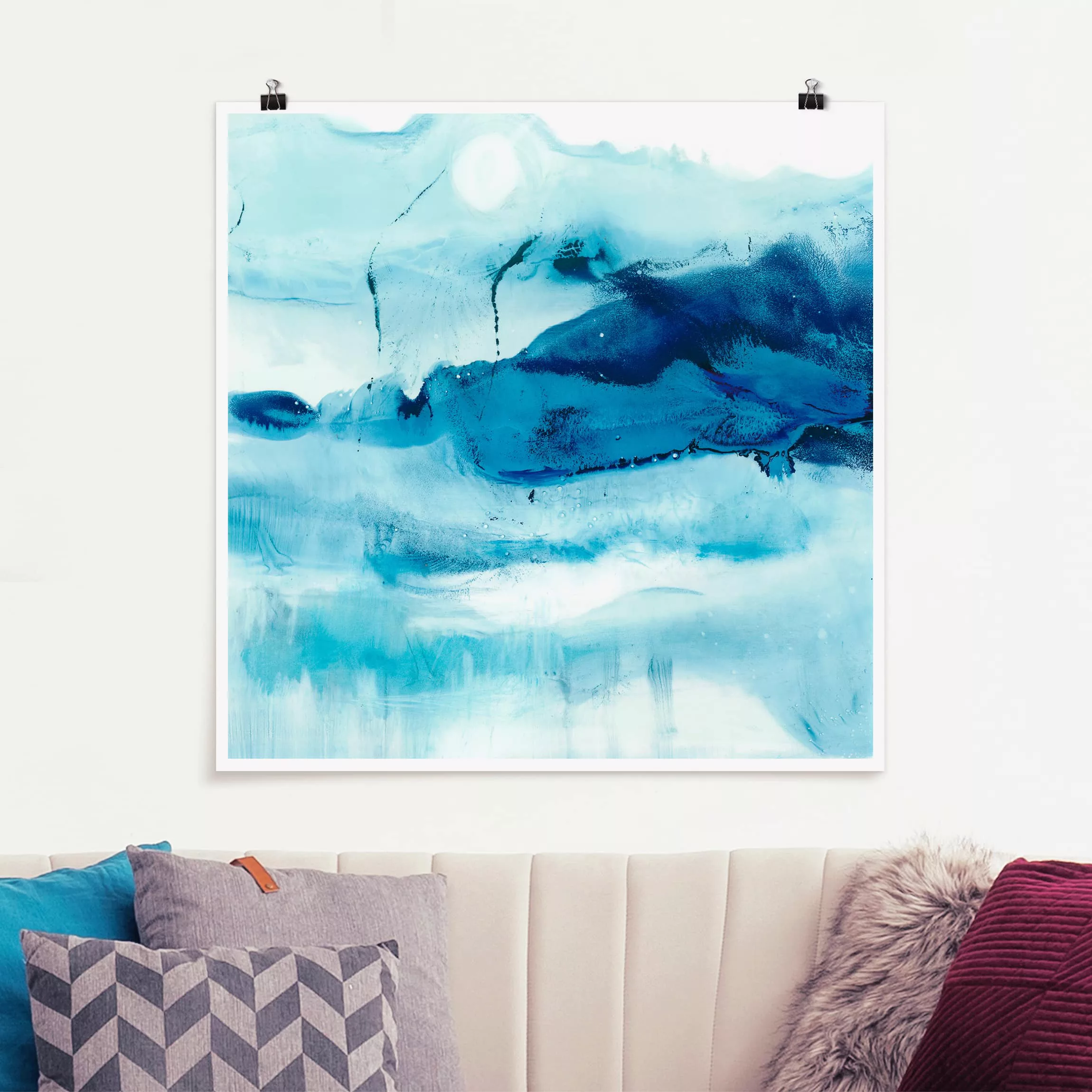 Poster Abstrakt - Quadrat Blaue Strömung I günstig online kaufen