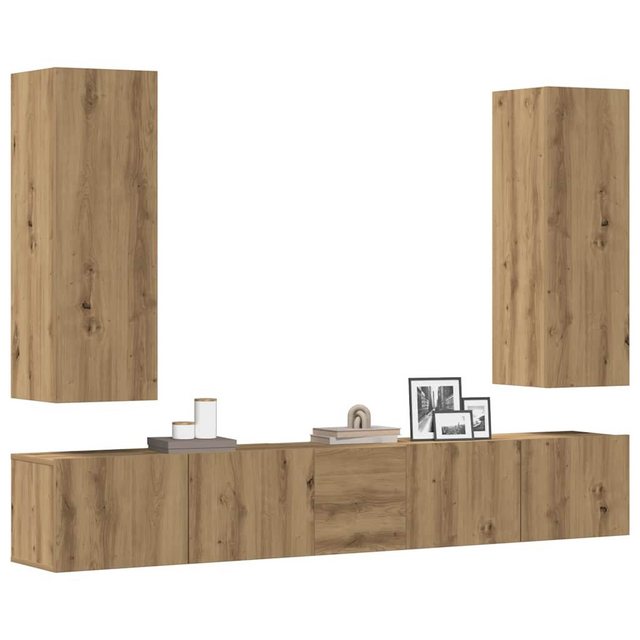 vidaXL Schrankmodule 5-tlg. TV-Schrank-Set Wandmontage Artisan-Eiche Holzwe günstig online kaufen