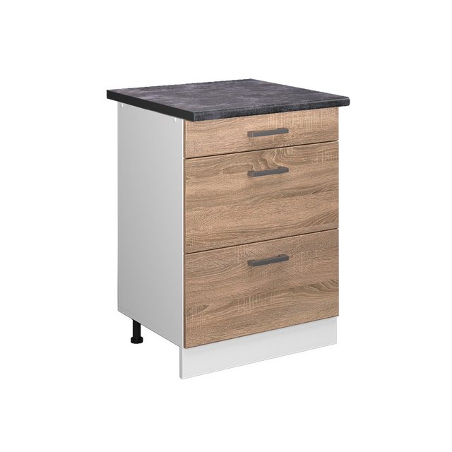 Vicco Unterschrank R-Line, Sonoma/Weiß, 60 cm mit Schubladen, ohne Arbeitsp günstig online kaufen