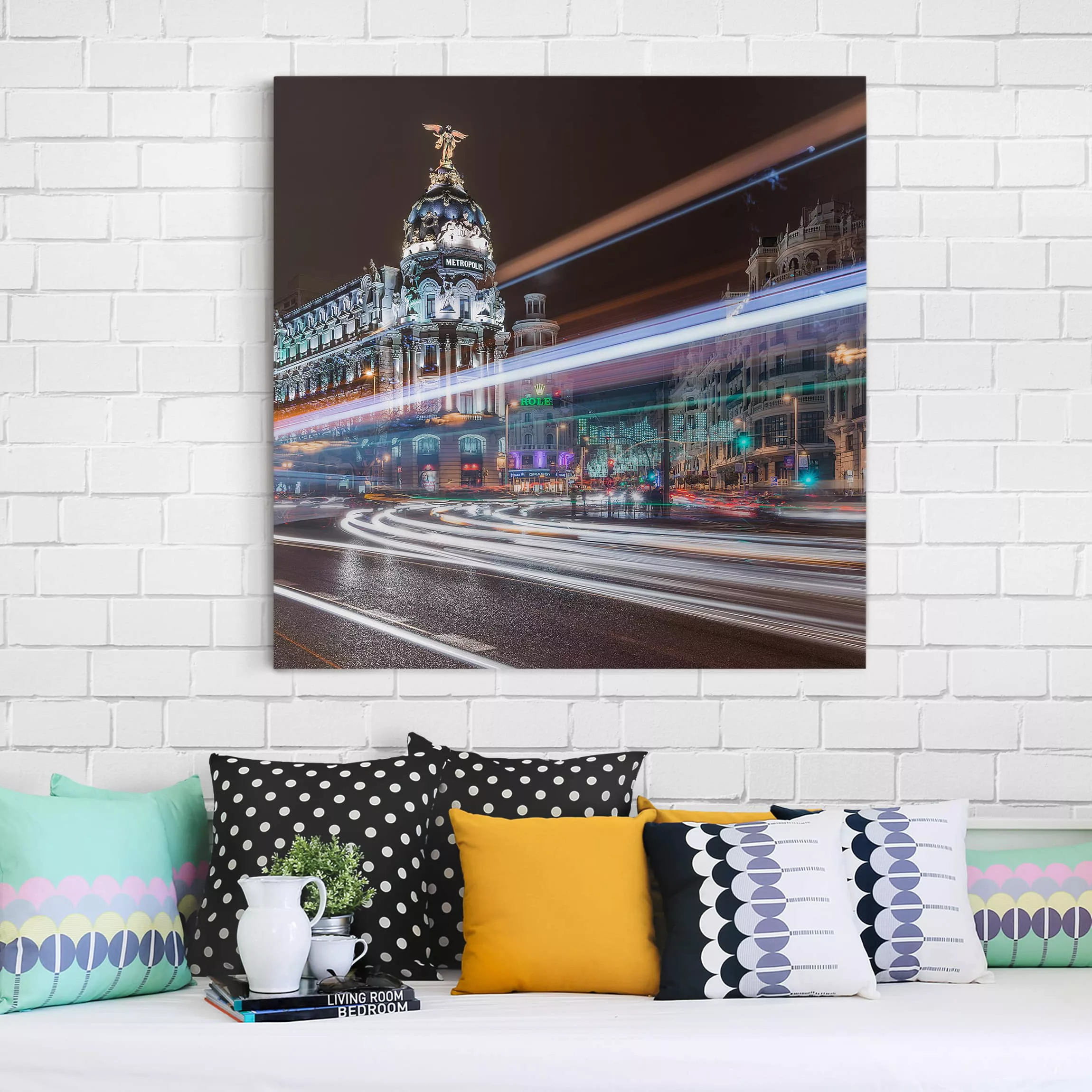 Leinwandbild Architektur & Skyline - Quadrat Madrid Traffic günstig online kaufen