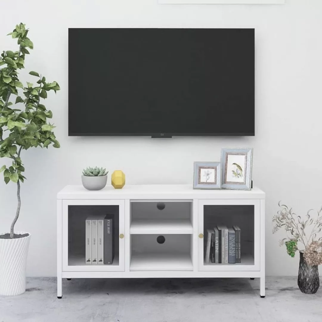 vidaXL TV-Schrank TV-Schrank Weiß 105x35x52 cm Stahl und Glas Lowboard günstig online kaufen