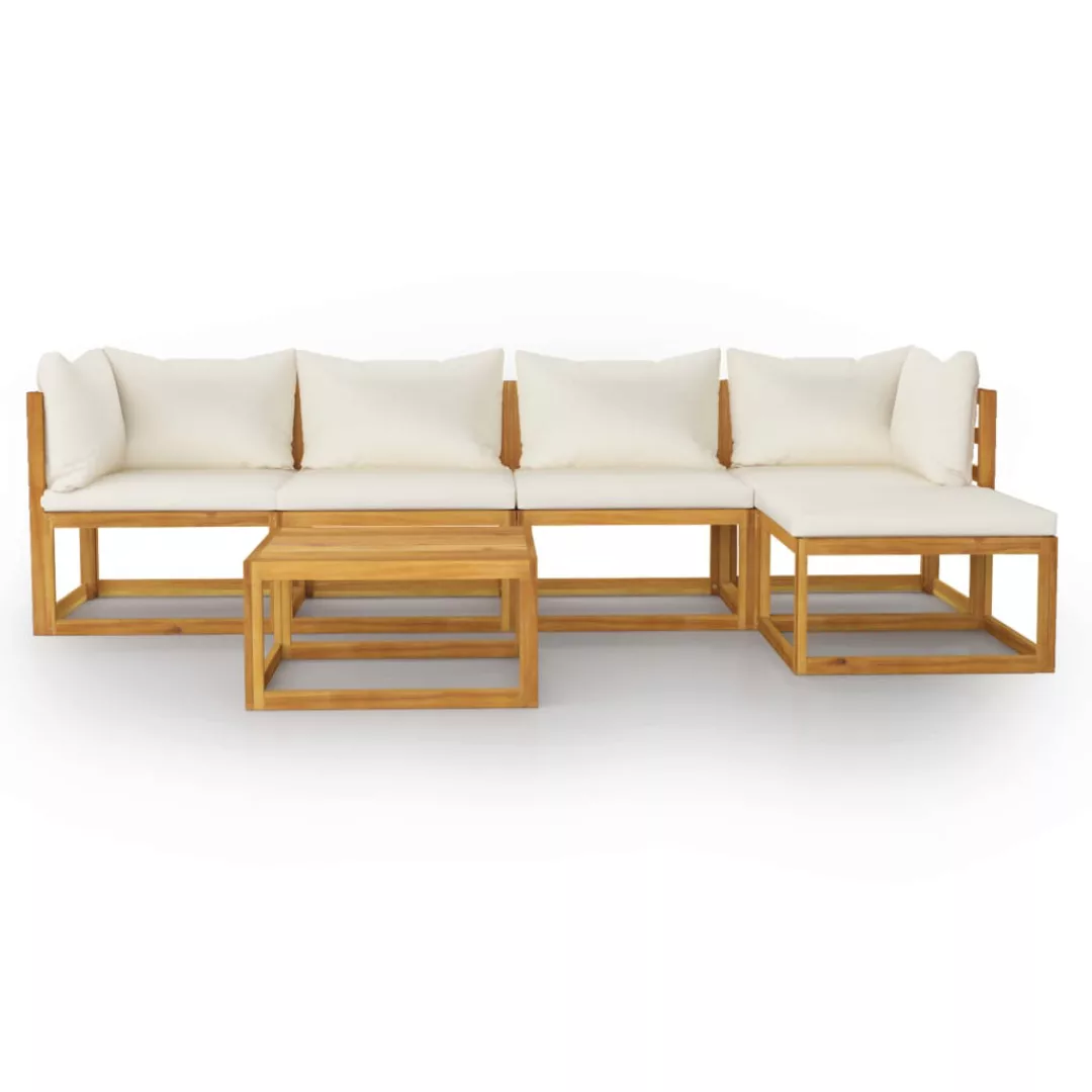 6-tlg. Garten-lounge-set Mit Auflagen Creme Massivholz Akazie günstig online kaufen