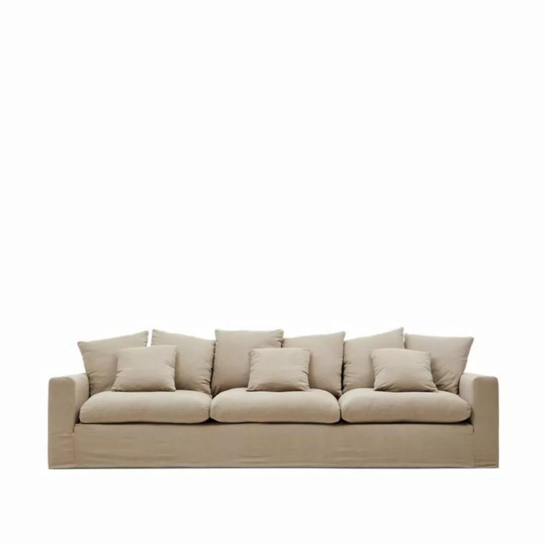 Natur24 Sofa 4-Sitzer Sofa Nora 340 x 68 x 104 cm Leinen Baumwolle Taupe günstig online kaufen