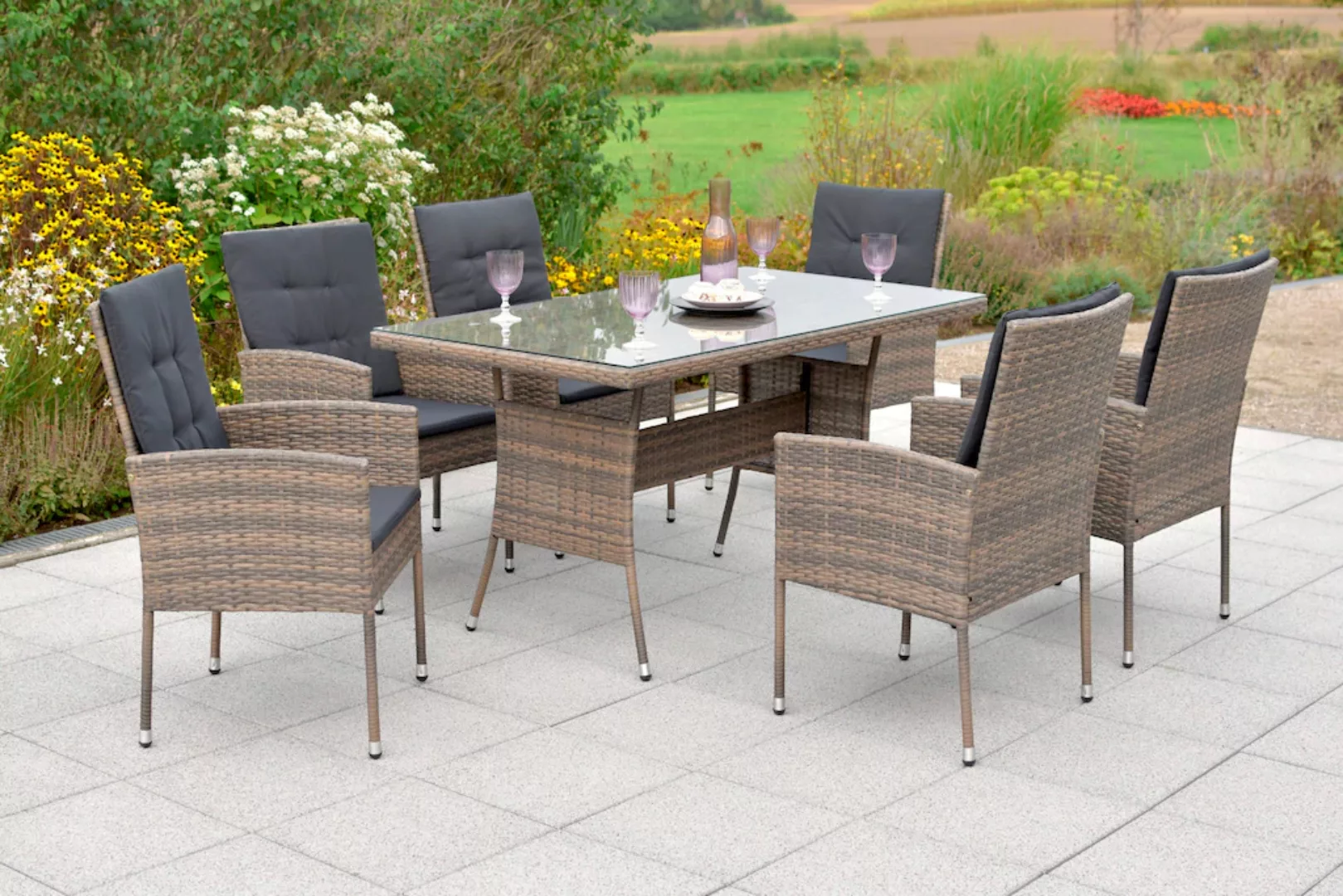 MERXX Garten-Essgruppe "Menorca", (Set, 19 tlg.), 6 Sessel, 6 Sitzkissen, 6 günstig online kaufen