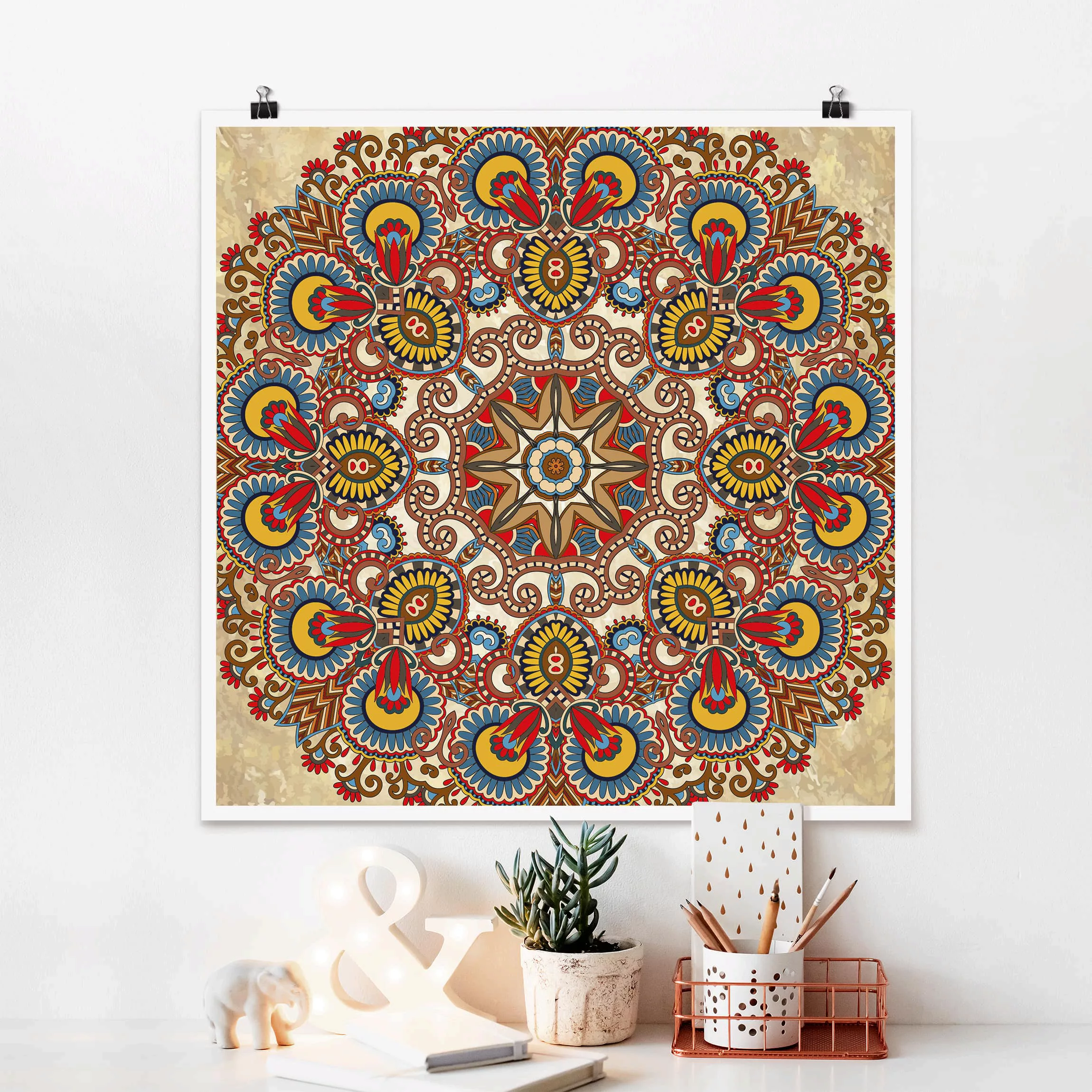 Poster Muster & Texturen - Quadrat Farbiges Mandala günstig online kaufen