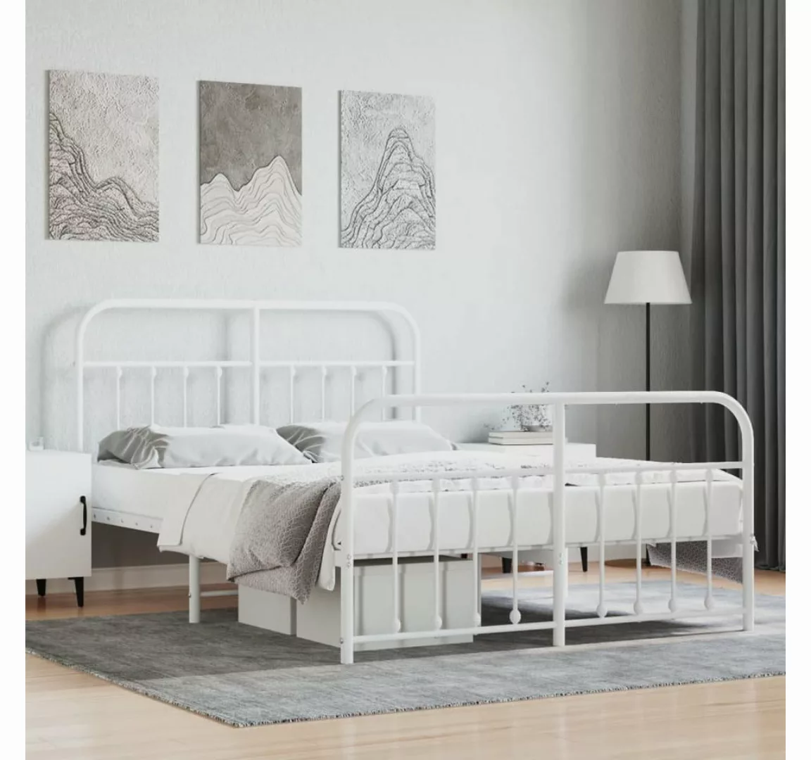 furnicato Bett Bettgestell mit Kopf- und Fußteil Metall Weiß 150x200 cm günstig online kaufen