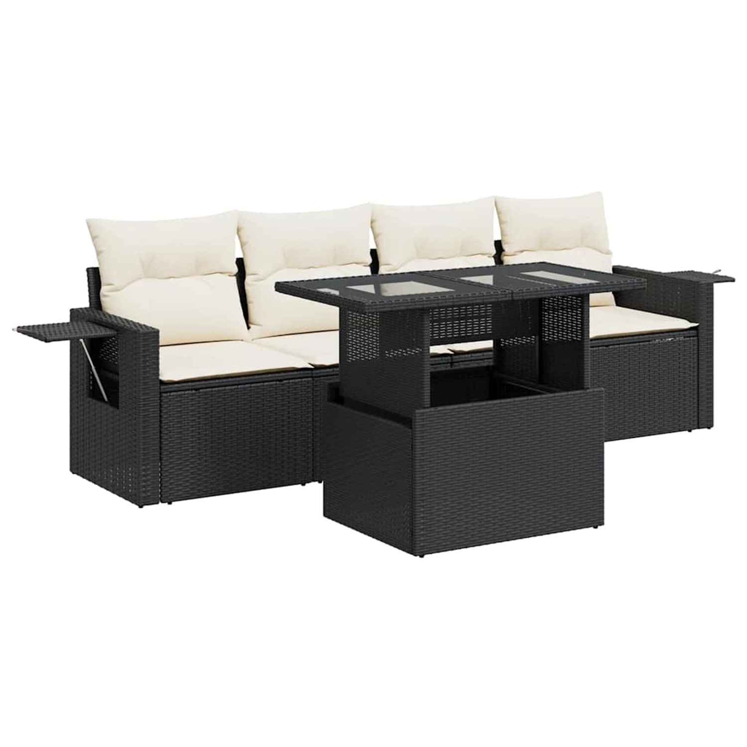 vidaXL 5-Tlg Garten-Sofagarnitur mit Kissen Schwarz Poly Rattan 3326397 günstig online kaufen