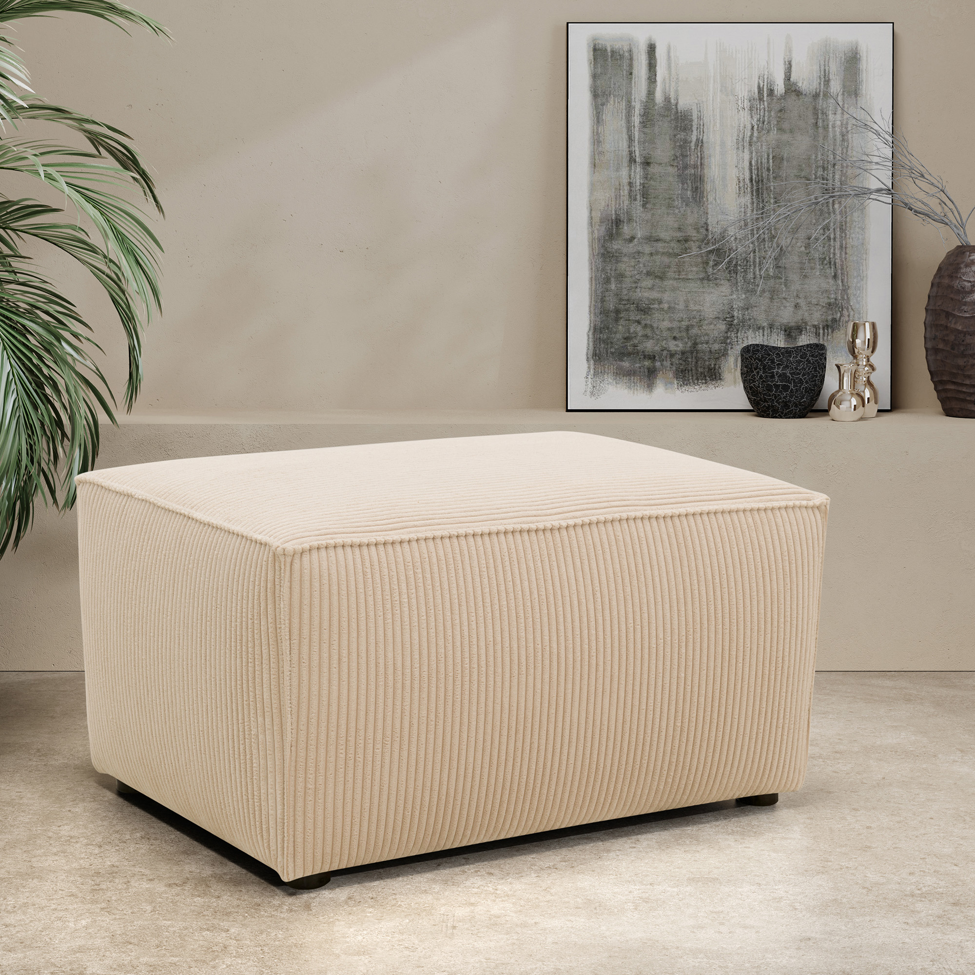 Hocker 101017, Polsterhocker, Cord, modular, 80 x 60 x 43 cm (BxTxH), creme günstig online kaufen