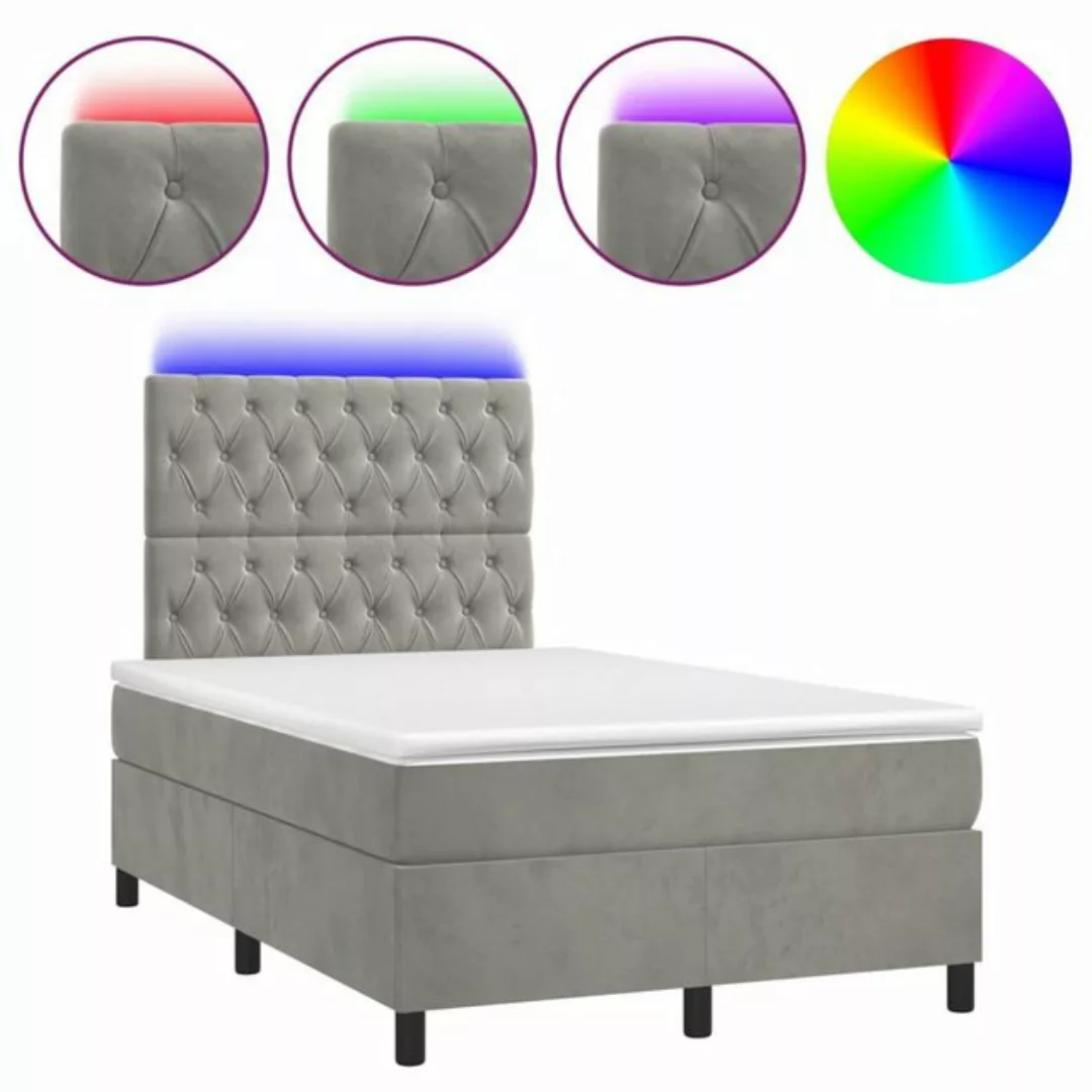 vidaXL Bettgestell Boxspringbett mit Matratze LED Hellgrau 120x200 cm Samt günstig online kaufen