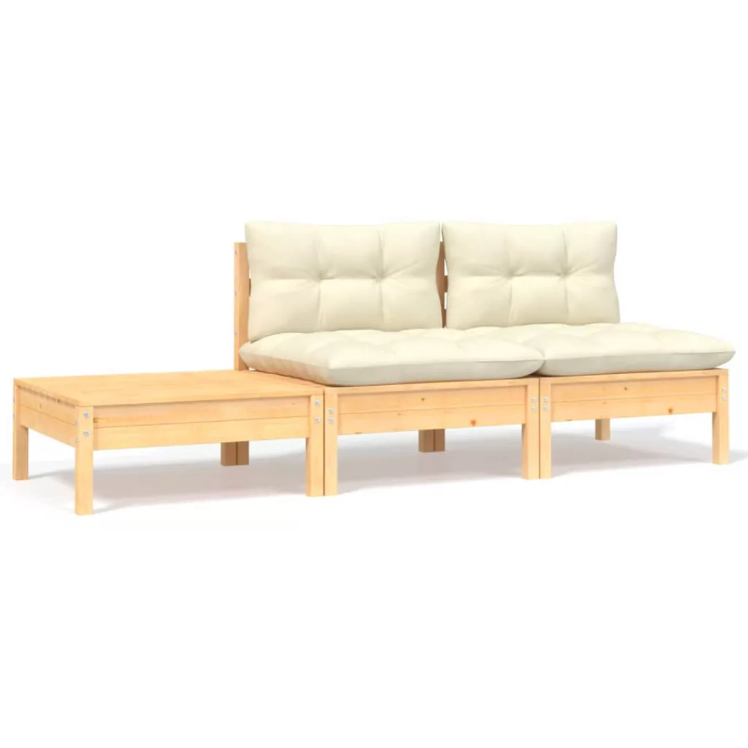 3-tlg. Garten-lounge-set Mit Creme Kissen Massivholz Kiefer günstig online kaufen