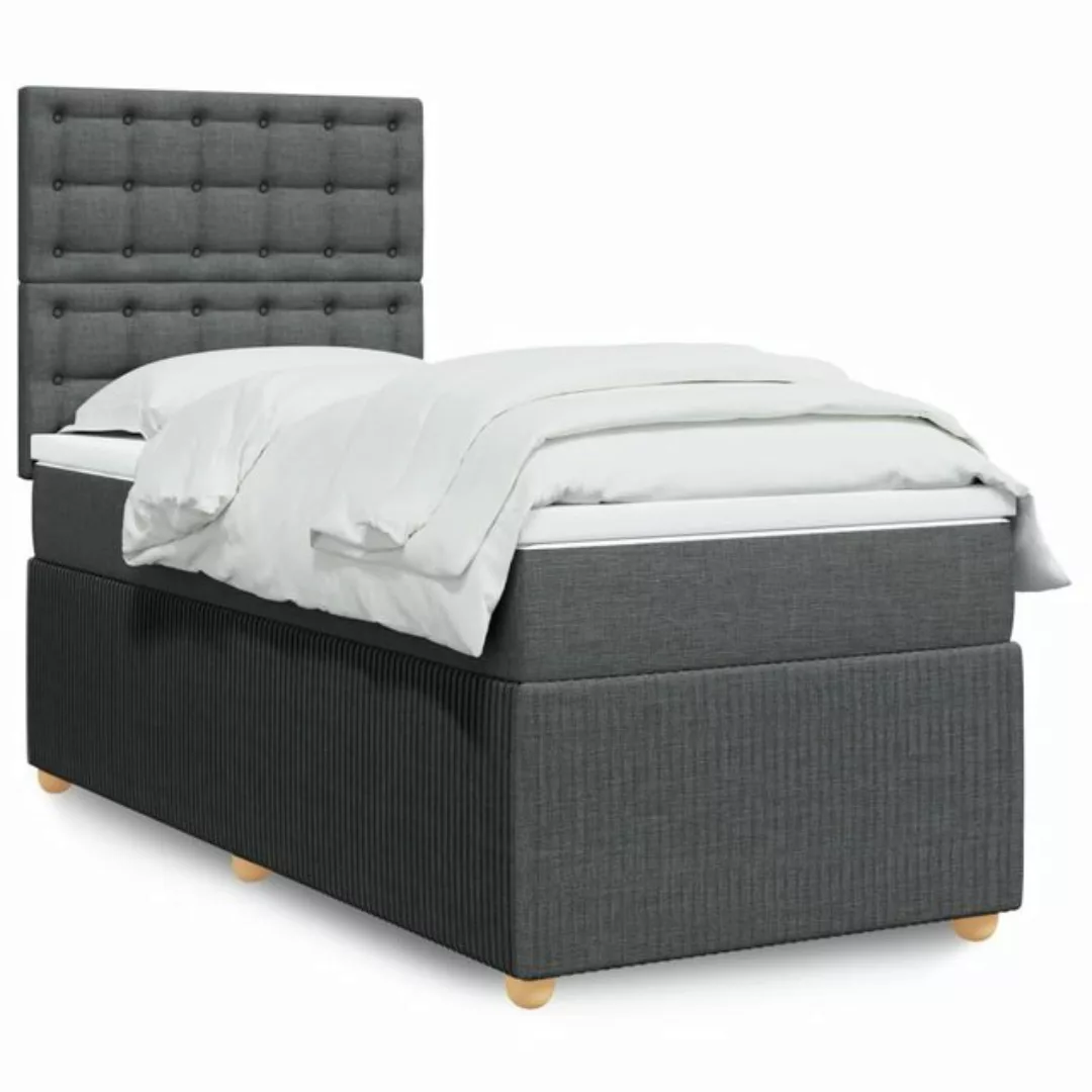 vidaXL Bettgestell Boxspringbett mit Matratze Dunkelgrau 100x200 cm Stoff B günstig online kaufen