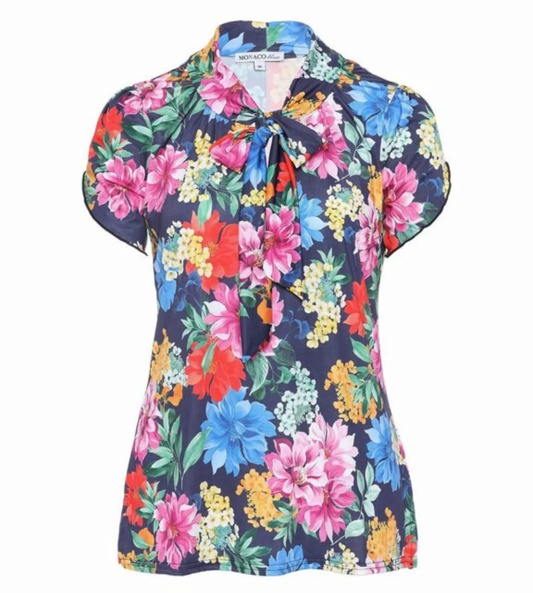 MONACO blue Schluppenbluse Druckbluse koerpernah mit Blumen-Motiv günstig online kaufen