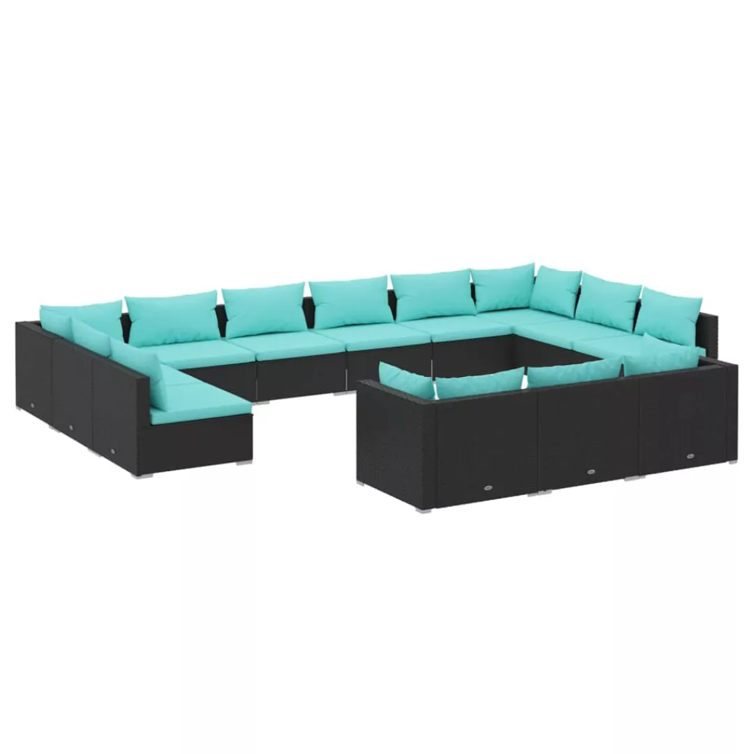 Vidaxl 13-tlg. Garten-lounge-set Mit Kissen Schwarz Poly Rattan günstig online kaufen