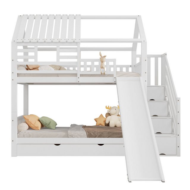 OKWISH Etagenbett Kinderbett mit Treppe und Rutsche, Hausbett, Treppe mit S günstig online kaufen