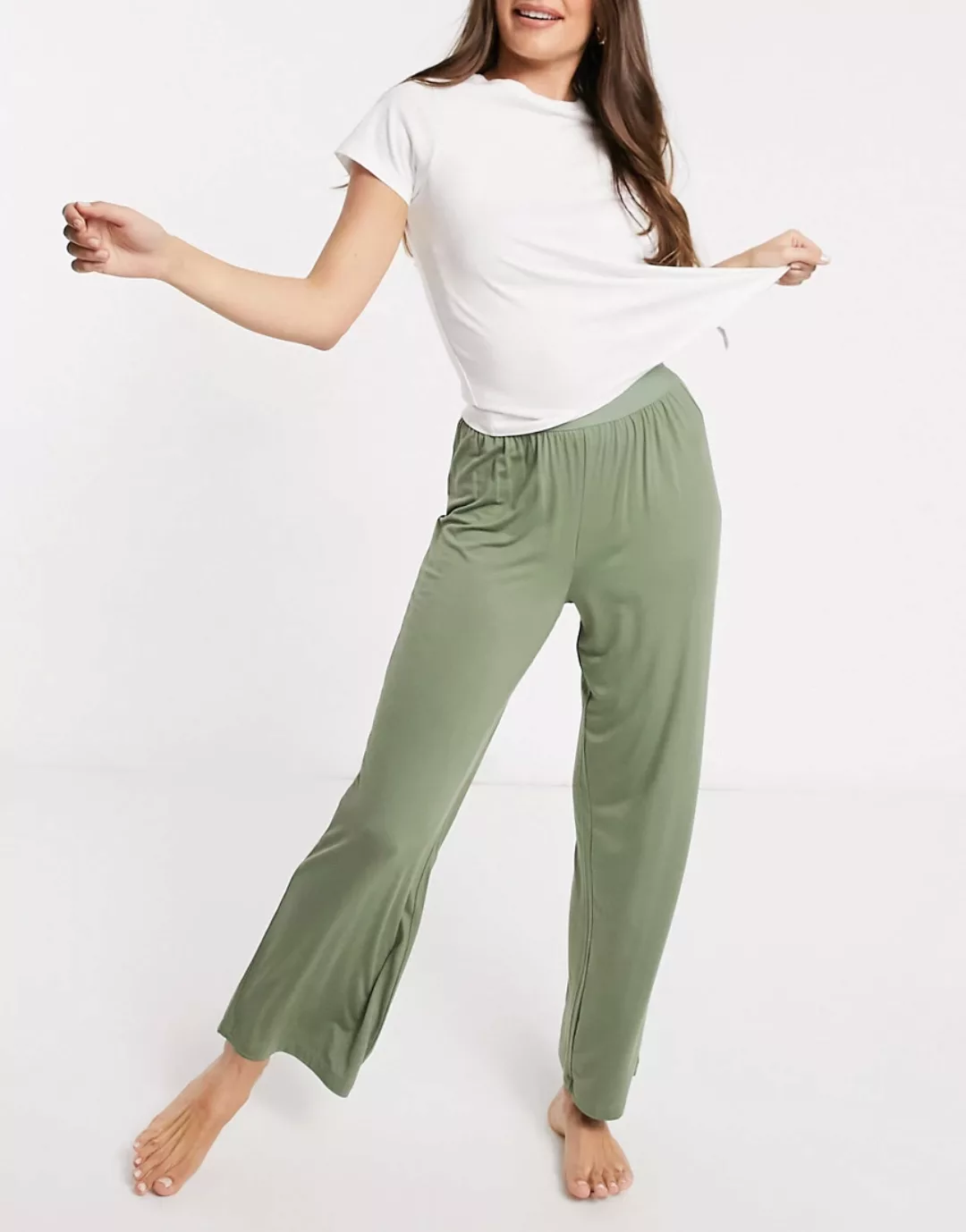 ASOS DESIGN – Mix & Match – Weiche Pyjamahose mit elastischem Bund in Khaki günstig online kaufen